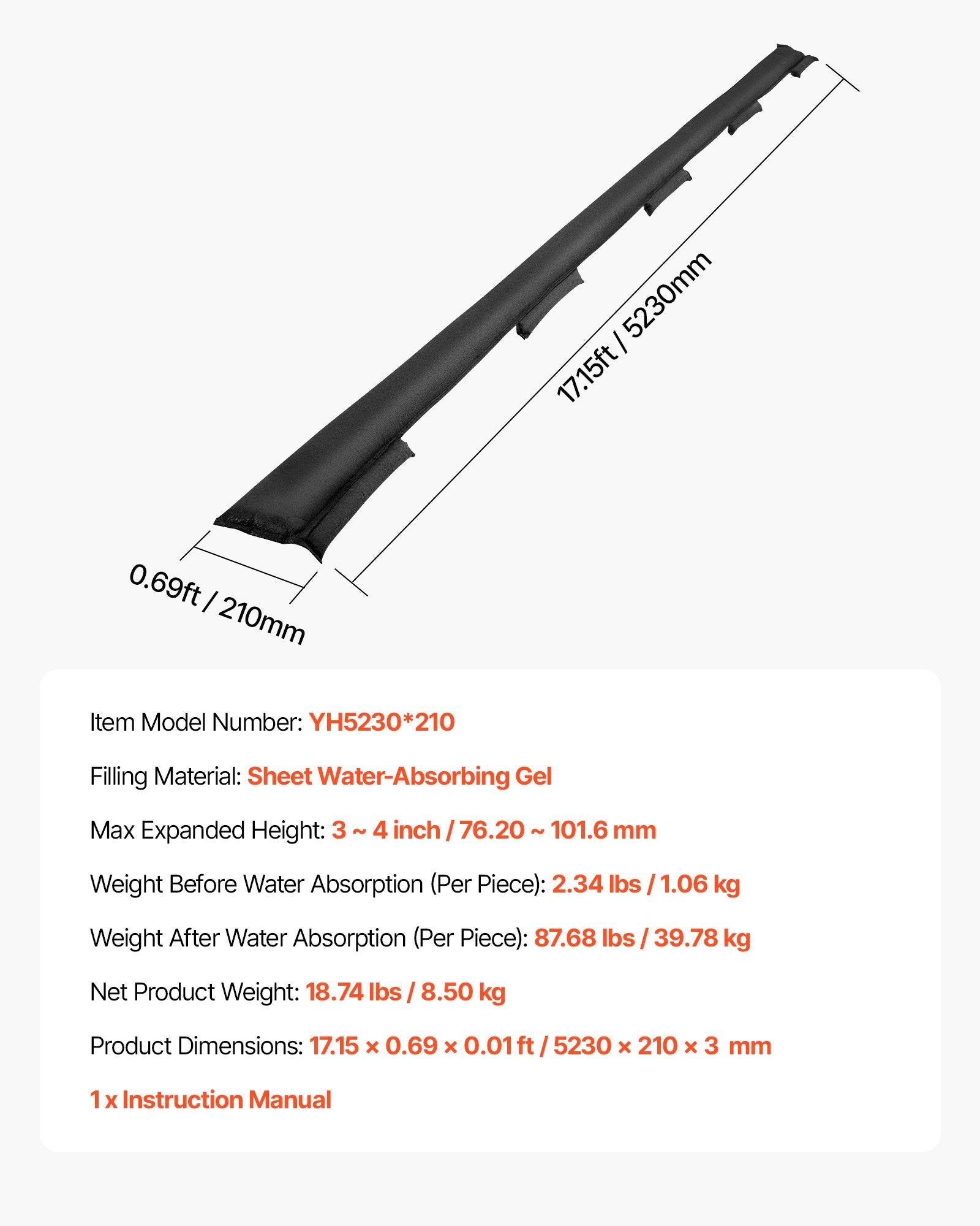 VEVOR Flood Barrier, 8 Pack, 480 x 435 mm Flood Bags Activated by Water, Reusable Water Absorbent Barrier, Sandless Sandbags Blockage, Flooding Prevention Bags for Home, Doorway, Basement, Garage