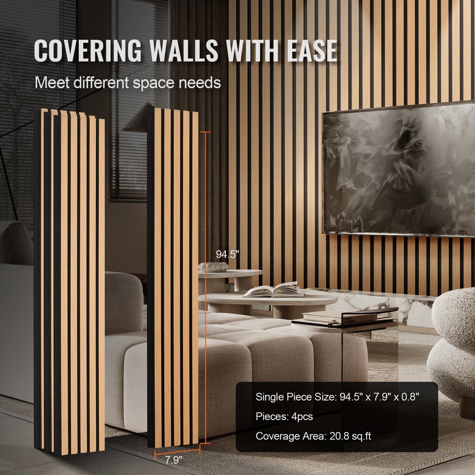 Wood Slat Acoustic Panels, 7.9 x 94.5 inch, MDF Accent Wooden Wall Panels for Modern Interior Wall Decor, Faux Wood Wall Board Panels for Noise Reduction, Light Oak