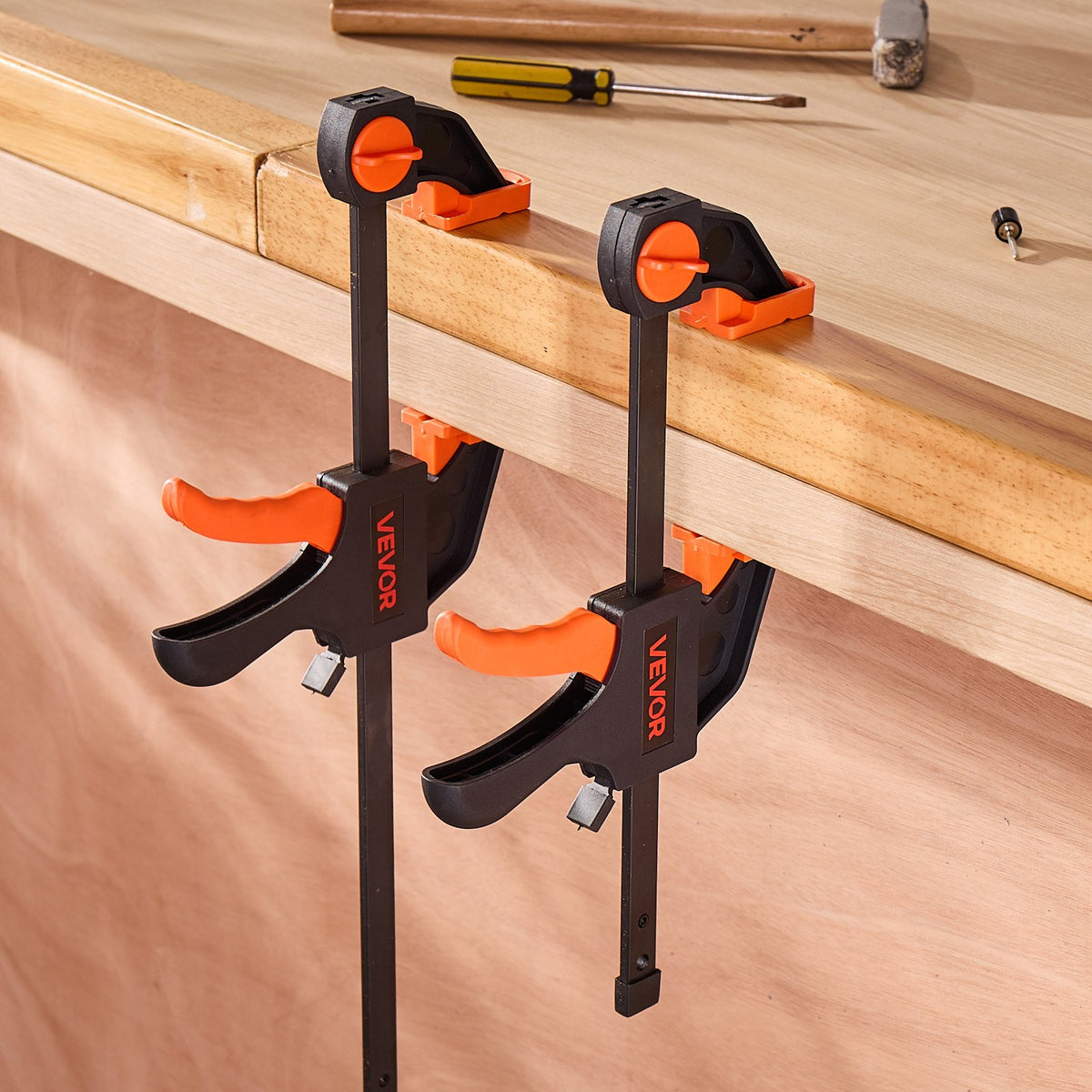 VEVOR Bar Clamps for Woodworking, 2-Pack 30.48 cm and 2-Pack 15.24 cm, One-Handed Clamp/Spreader, Quick-Grip F-Clamp with 70 kg Load Limit, Premium Plastic and Steel, for Woodworking Metal working