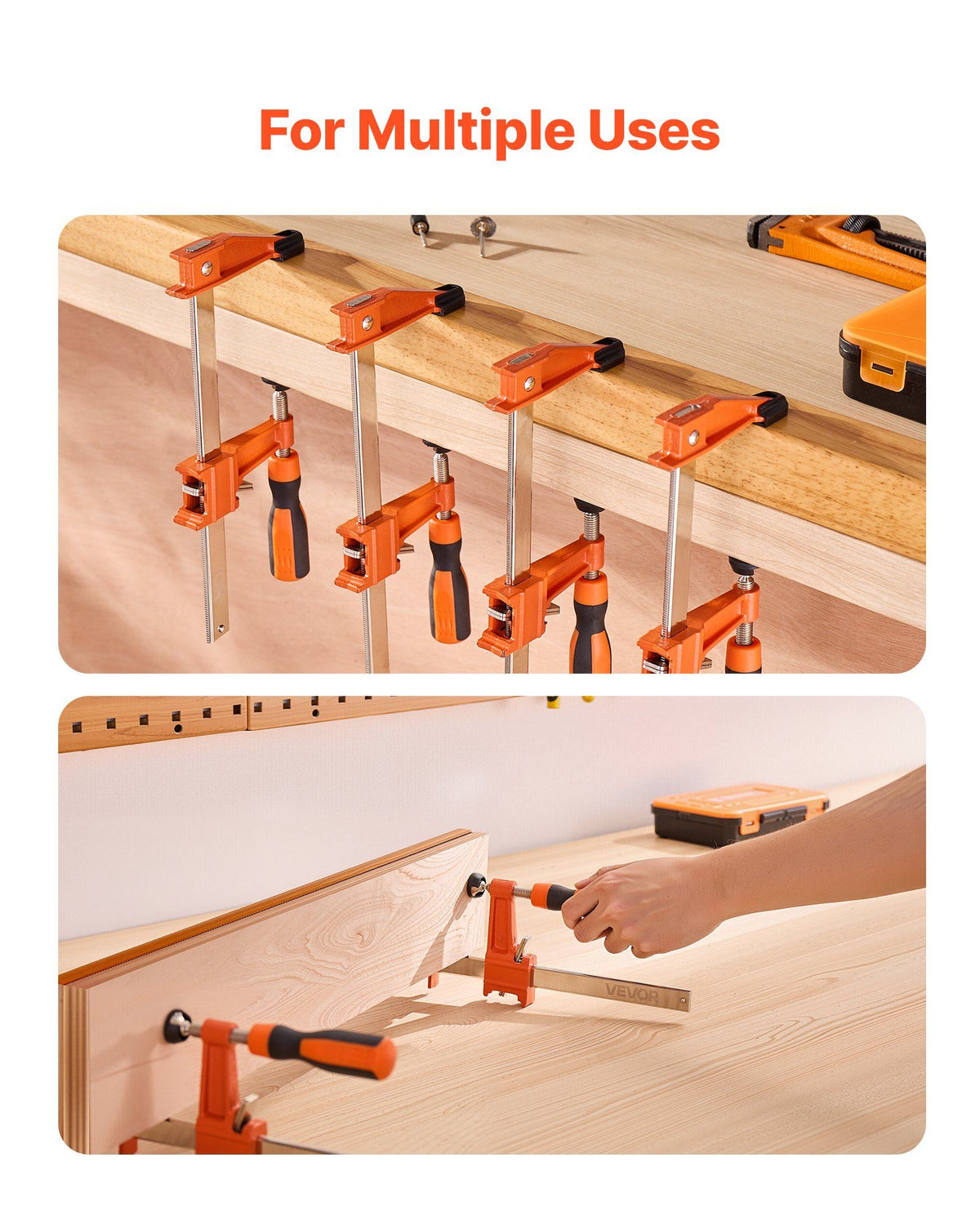 Bar Clamps for Woodworking, 2-Pack 15.24 cm and 2-Pack 30.48 cm, Lockable F-Clamp with 272 kg Load Limit, 63.5 mm Depth, Cast Iron and Carbon Steel, Wood Clamps for Woodworking Metal Working