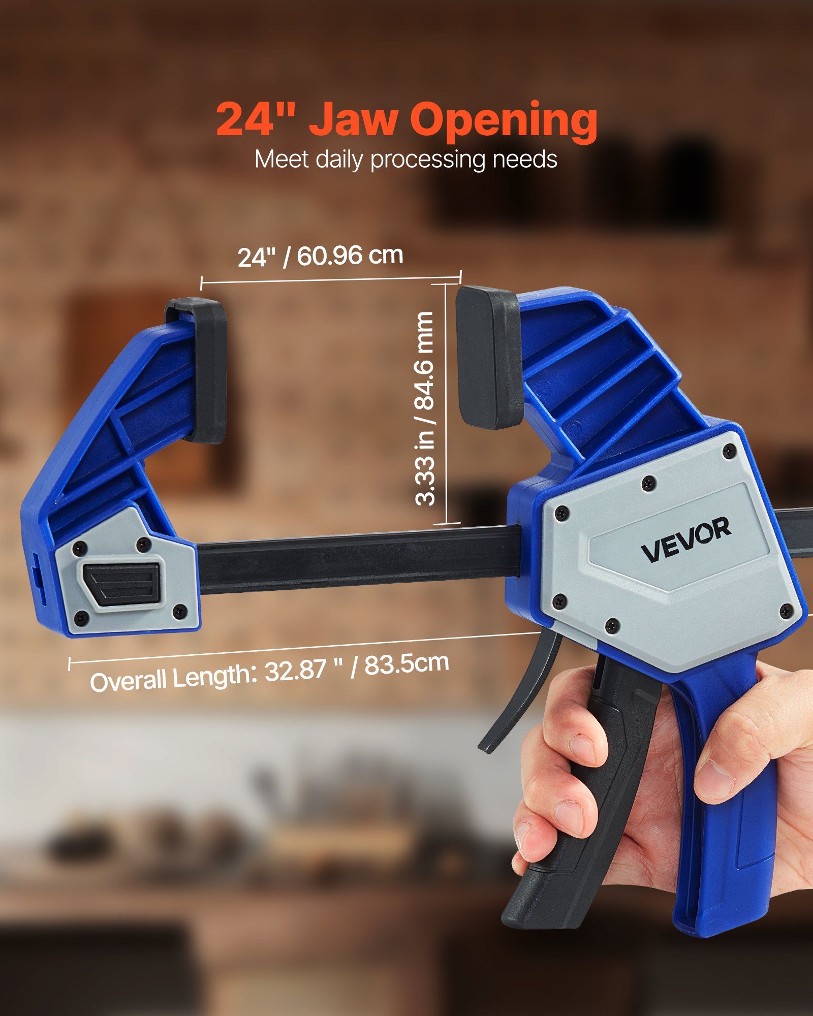 Bar Clamps for Woodworking, 2-Pack 60.96 cm One-Handed Clamp/Spreader, Quick-Grip F-Clamp with 154 kg Load Limit, Premium Plastic and Carbon Steel, for Woodworking Metal working, Blue + Black
