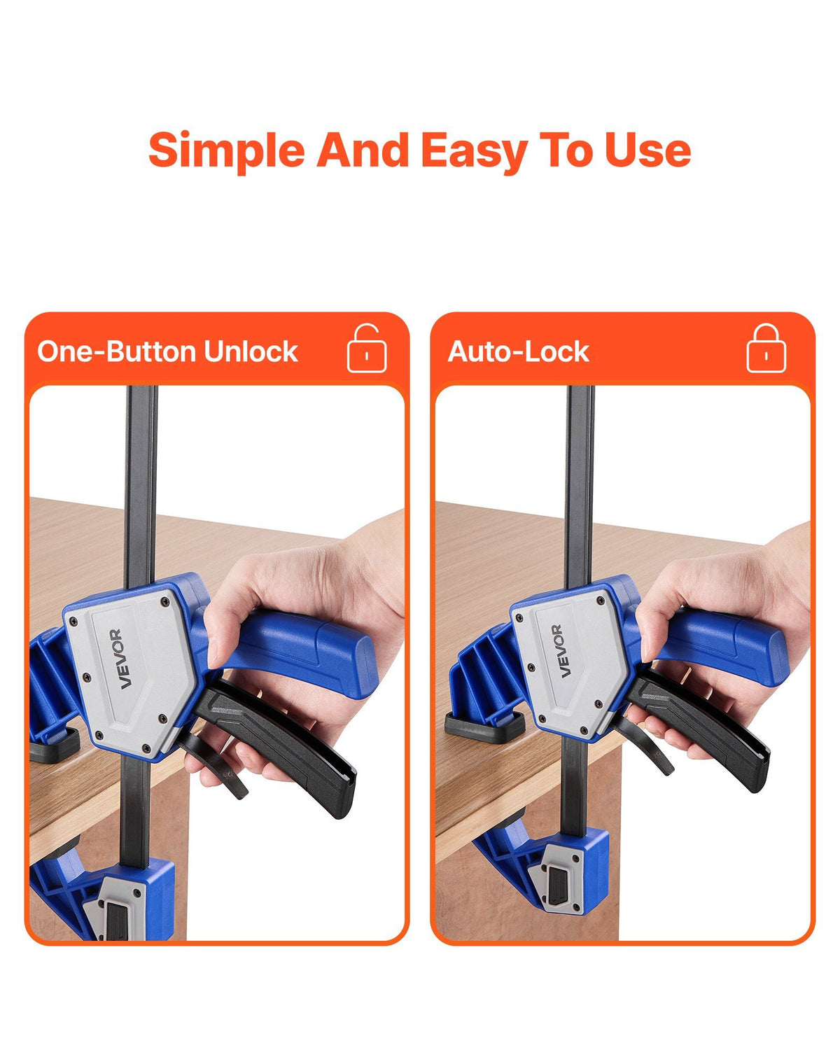 Bar Clamps for Woodworking, 2-Pack 60.96 cm One-Handed Clamp/Spreader, Quick-Grip F-Clamp with 154 kg Load Limit, Premium Plastic and Carbon Steel, for Woodworking Metal working, Blue + Black
