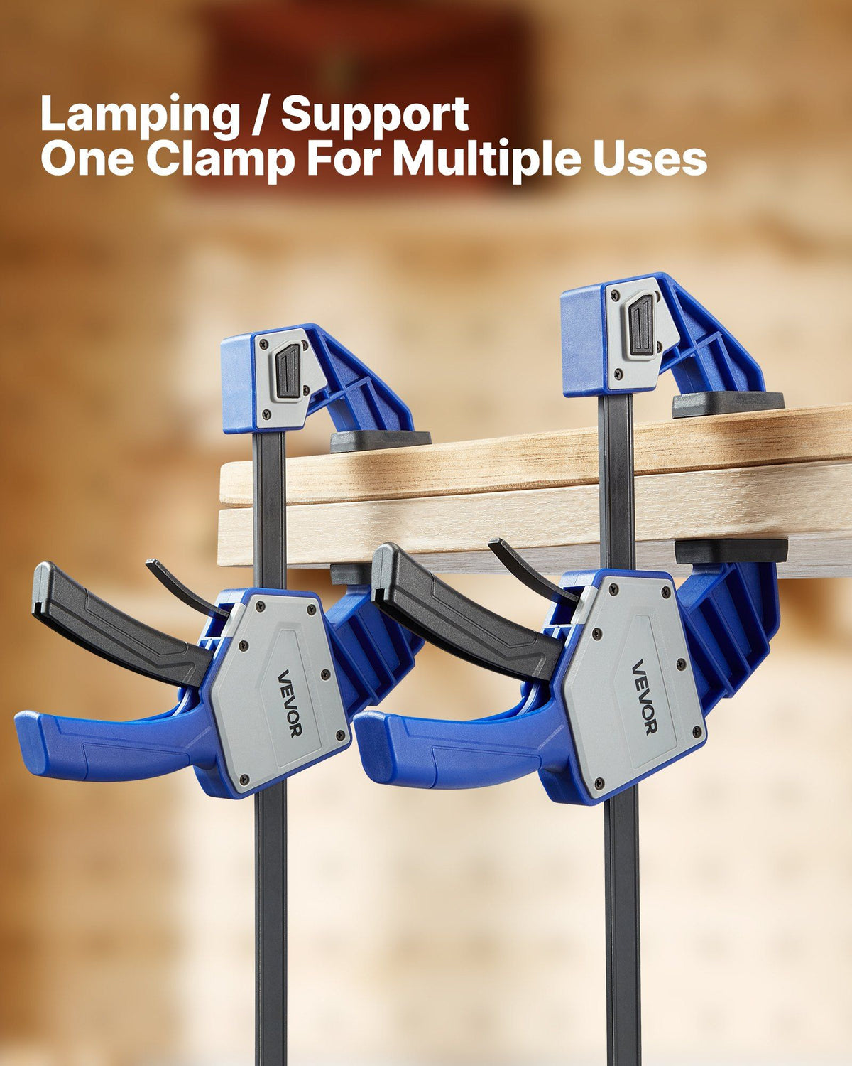 Bar Clamps for Woodworking, 2-Pack 60.96 cm One-Handed Clamp/Spreader, Quick-Grip F-Clamp with 154 kg Load Limit, Premium Plastic and Carbon Steel, for Woodworking Metal working, Blue + Black
