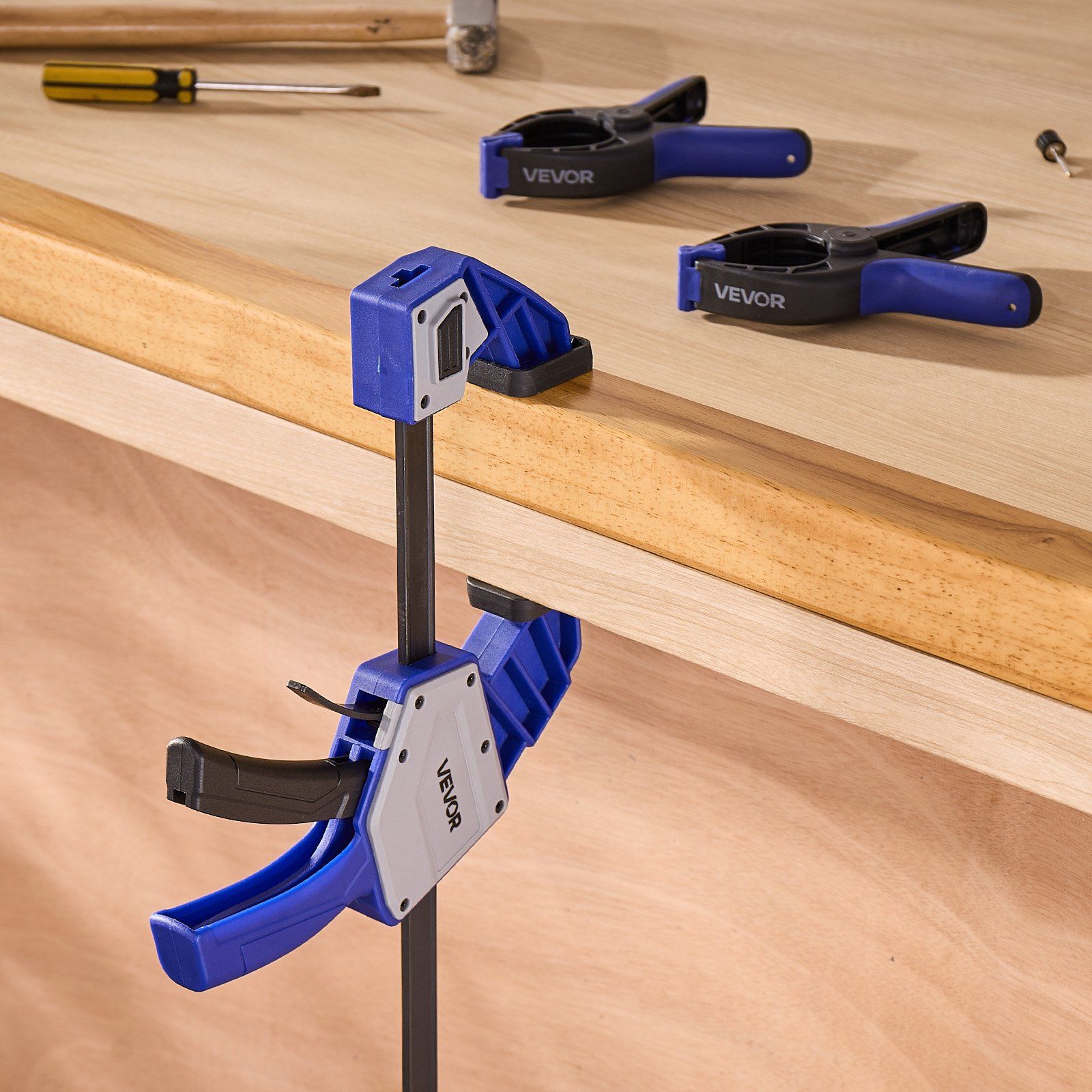Bar Clamps for Woodworking, 2-Pack 60.96 cm One-Handed Clamp/Spreader, Quick-Grip F-Clamp with 154 kg Load Limit, Premium Plastic and Carbon Steel, for Woodworking Metal working, Blue + Black