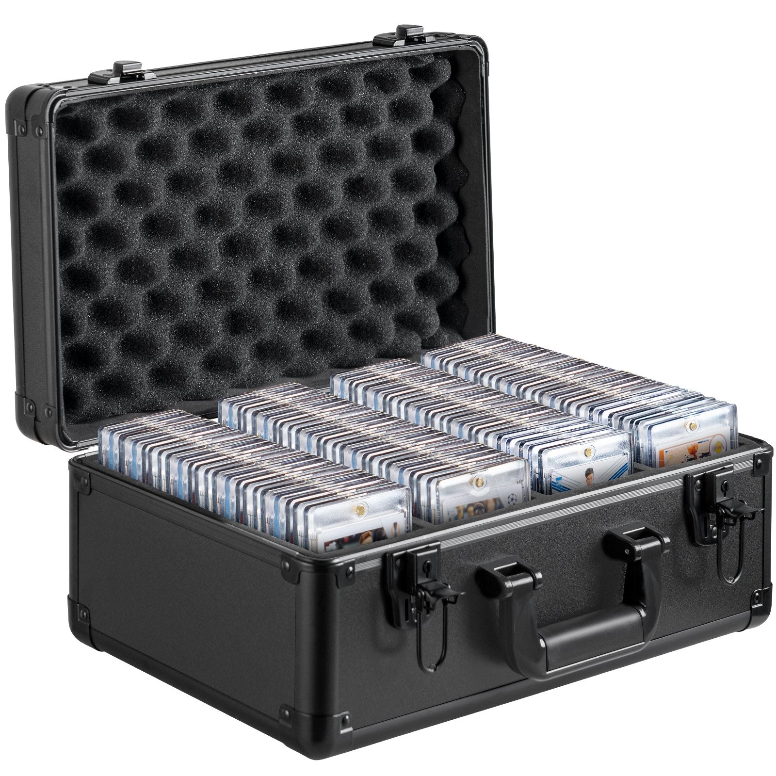 VEVOR Graded Card Storage Box, 4 Slots, Graded Sports Cards Holder Carrying Case with Key Lock Foam Dividers, for 108 PSA Graded Cards 76 BGS Cards 84 SGC Cards 388 Top Loaders or 999+ Loose Cards