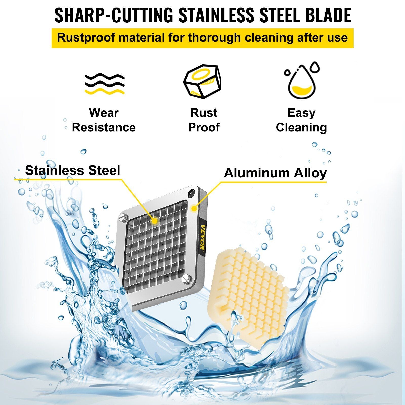 Replacement Chopper Blade, 3/8 inch, 3 PCS French Fry Blade Assembly with 6 Extra Knives, Stainless Steel Dicer Parts and Push Block for Cutting Potatoes Carrots Onions Cucumbers Mushrooms