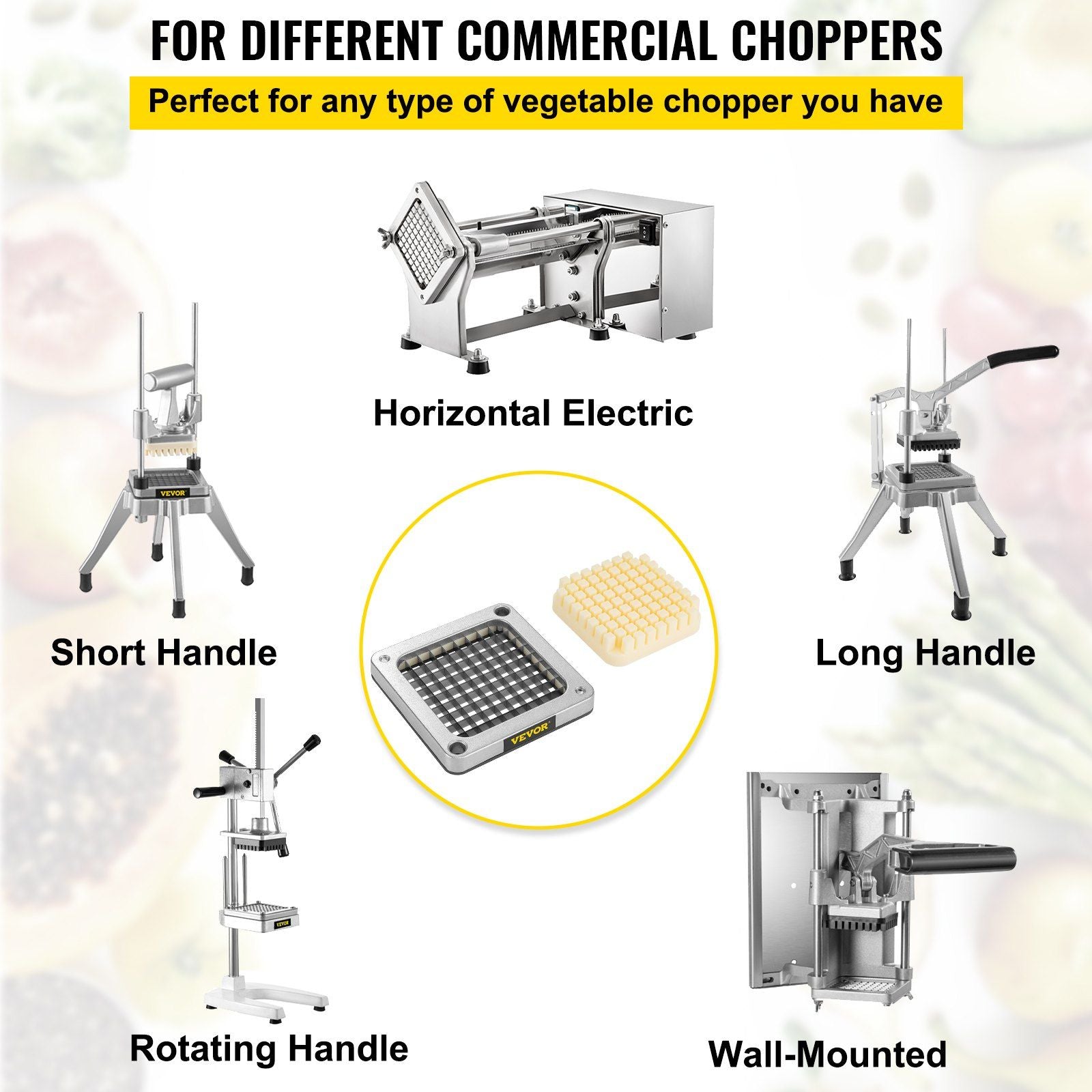 Replacement Chopper Blade, 3/8 inch, 3 PCS French Fry Blade Assembly with 6 Extra Knives, Stainless Steel Dicer Parts and Push Block for Cutting Potatoes Carrots Onions Cucumbers Mushrooms