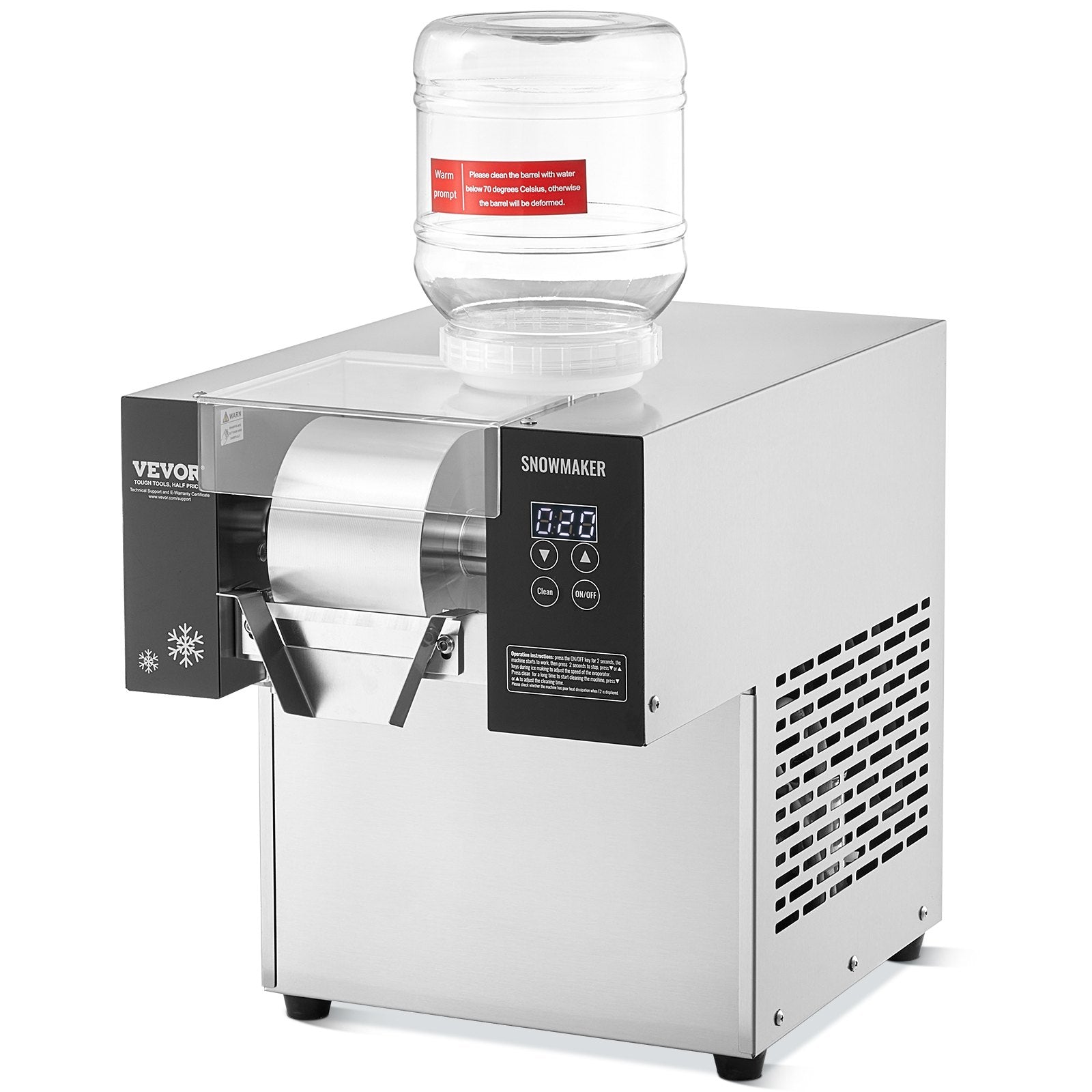 VEVOR Commercial Snowflake Ice Machine, 276LBS/24H Snowflake Ice Maker, Stainless Steel Ice Shaver Machine, Electric Snow Cone Maker, Air Cooling System for Rapid Heat Dissipation, for Bakery, Cafe