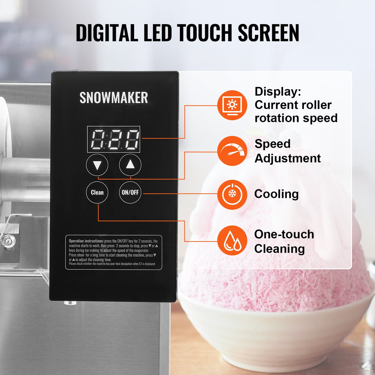 VEVOR Commercial Snowflake Ice Machine, 276LBS/24H Snowflake Ice Maker, Stainless Steel Ice Shaver Machine, Electric Snow Cone Maker, Air Cooling System for Rapid Heat Dissipation, for Bakery, Cafe