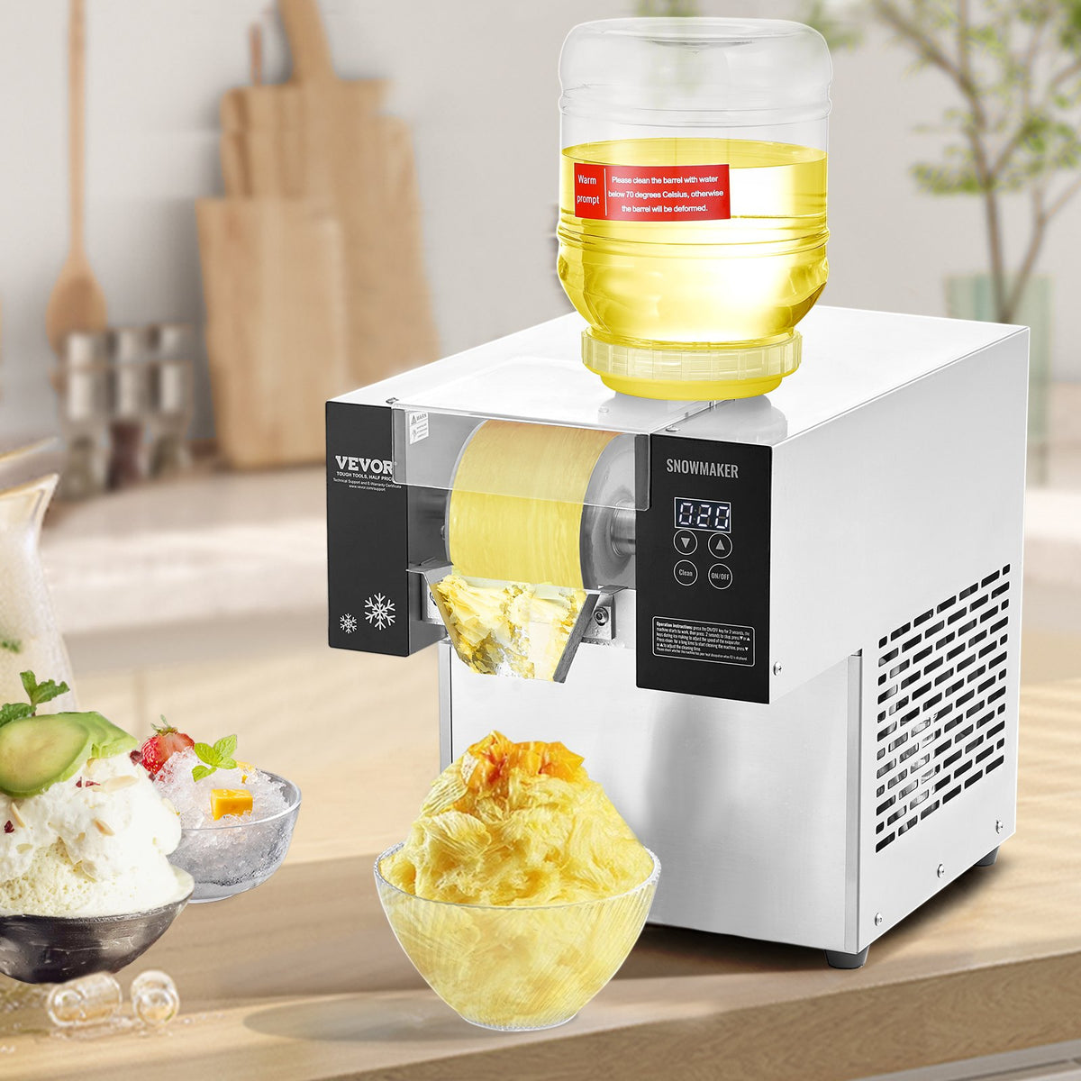 VEVOR Commercial Snowflake Ice Machine, 276LBS/24H Snowflake Ice Maker, Stainless Steel Ice Shaver Machine, Electric Snow Cone Maker, Air Cooling System for Rapid Heat Dissipation, for Bakery, Cafe