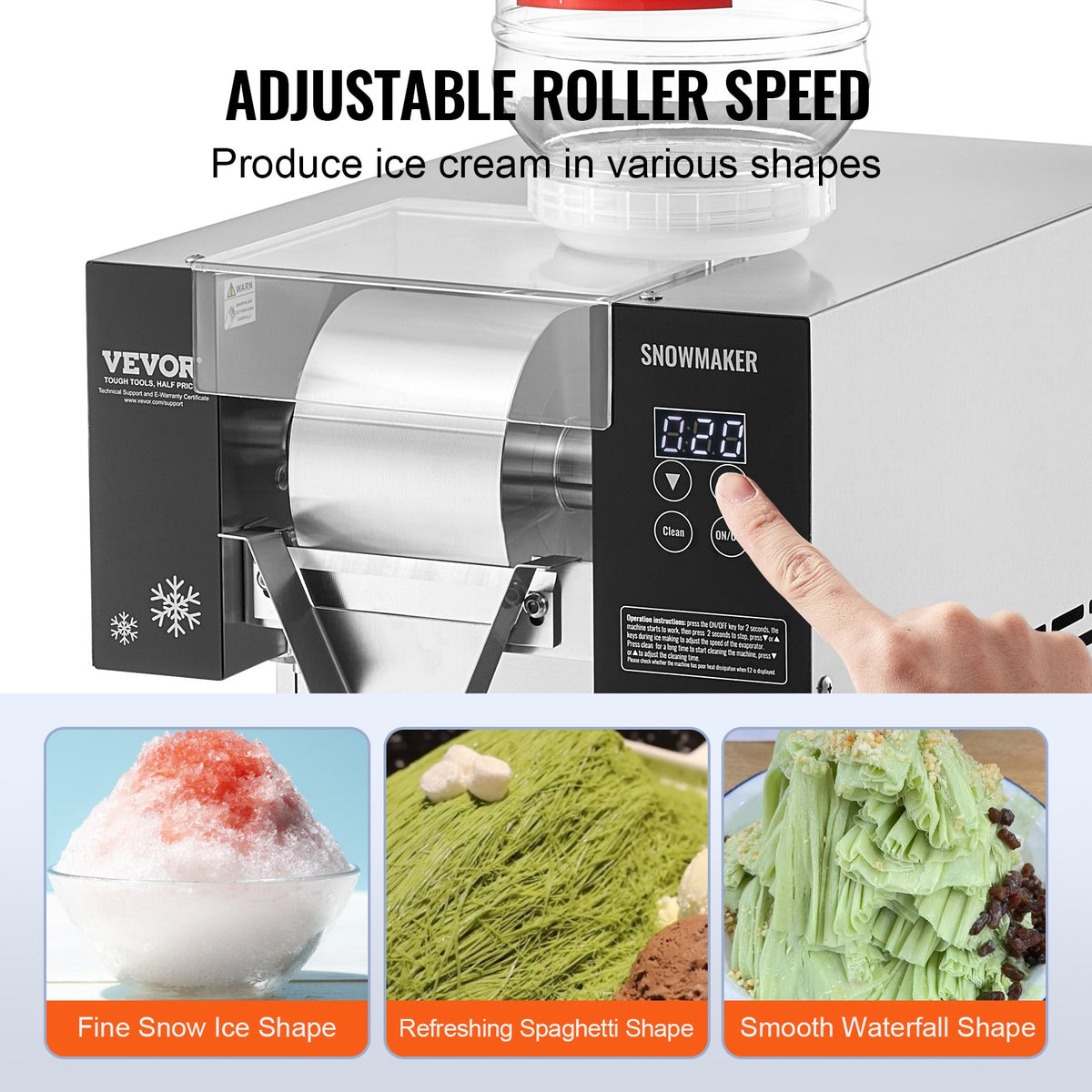 VEVOR Commercial Snowflake Ice Machine, 375LBS/24H Snowflake Ice Maker, Stainless Steel Ice Shaver Machine, Electric Snow Cone Maker, Air Cooling System for Rapid Heat Dissipation, for Bakery, Cafe