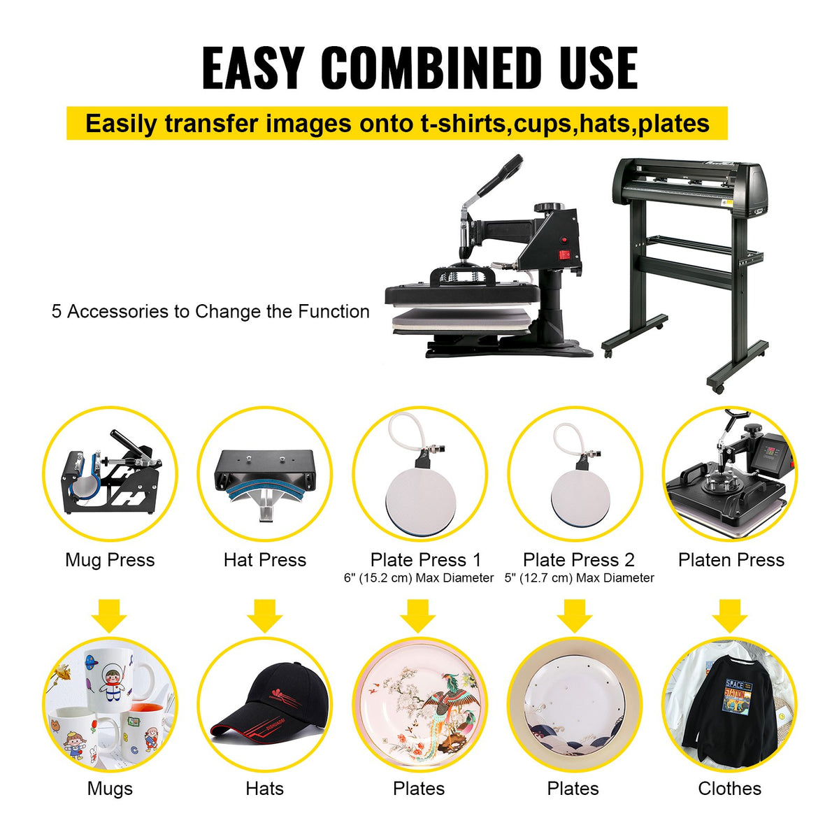 VEVOR 5 In1 12" X 15" (30 X 38cm) Heat Transfer Press + 28 Inch Vinyl Cutter Machine Kit Software