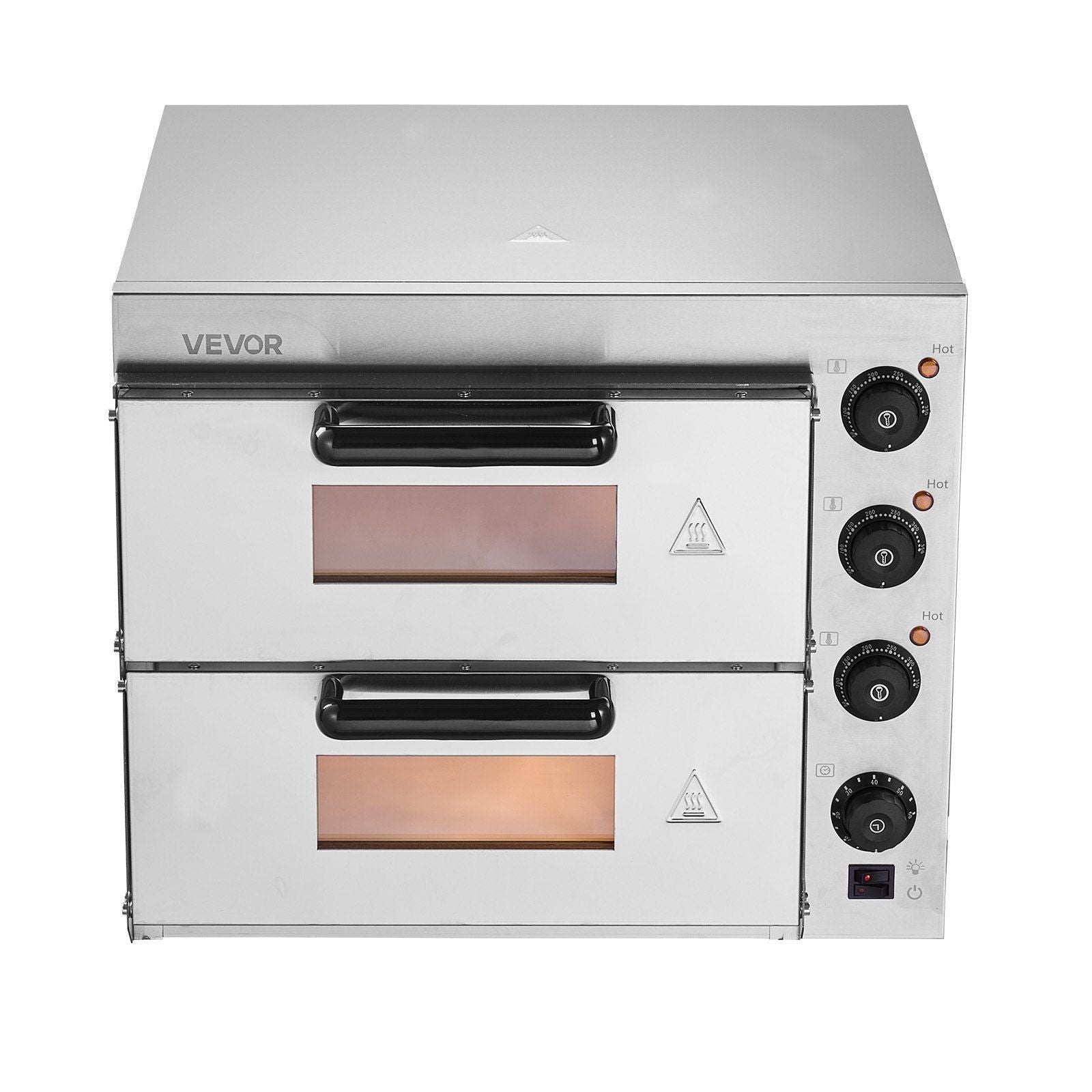 Commercial Pizza Oven Countertop, 16-Inch Double Deck Layers, Stainless Steel Electric Pizza Oven with Stone and Handle, Multipurpose Indoor Pizza Maker for Restaurant Home Pretzels Baked