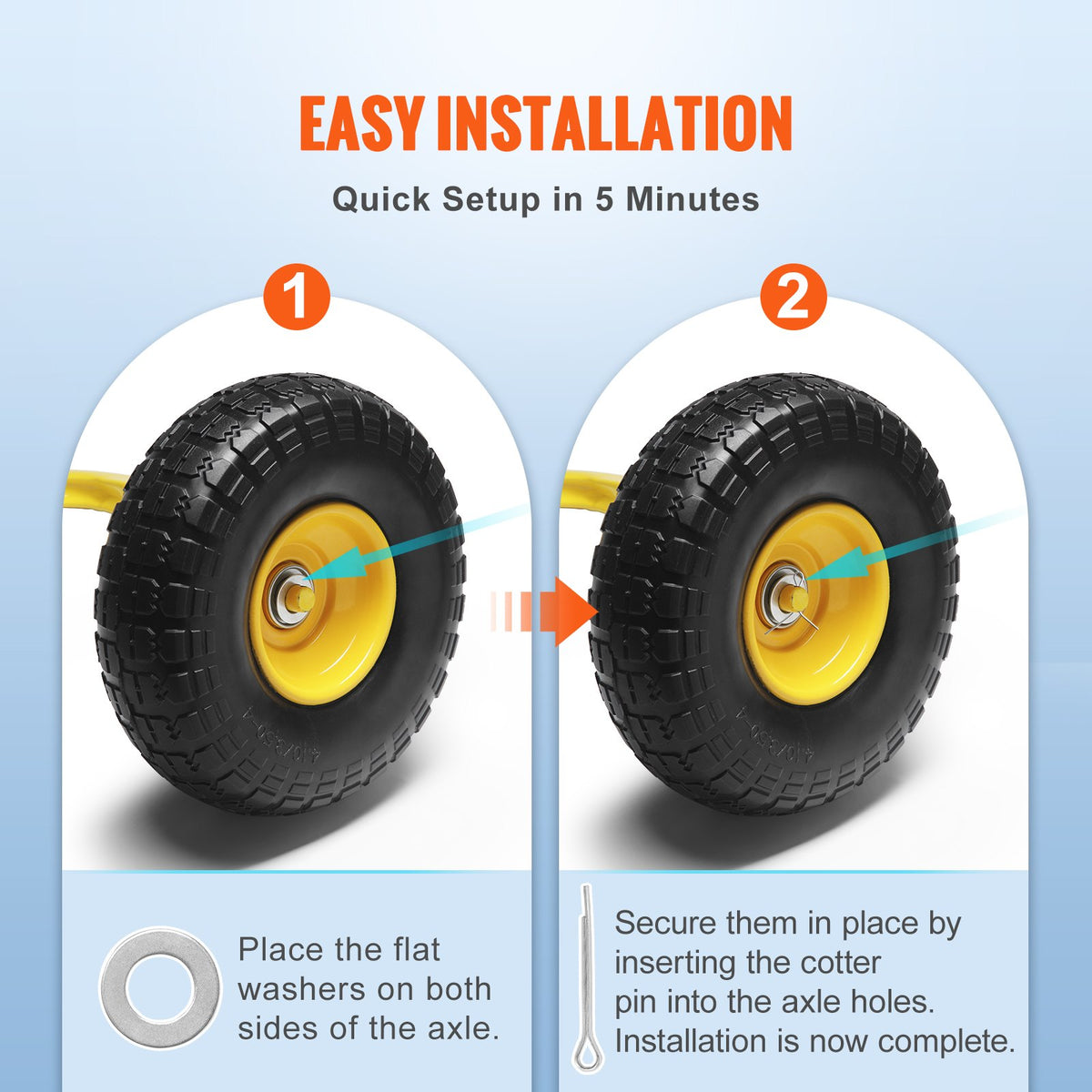 VEVOR Solid PU Run-Flat Tire Wheel, 254 mm, 2-Pack, 181.4 kg Dynamic Load, 204.1 kg Static Load, Flat Free Tubeless Tires and Wheels for Hand Truck, Utility Cart, Dolly, Garden Trailer, Various Carts
