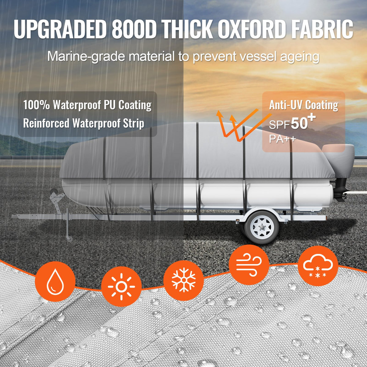 VEVOR Pontoon Boat Cover 800D Waterproof Trailerable 23-24 ft with Storage Bag