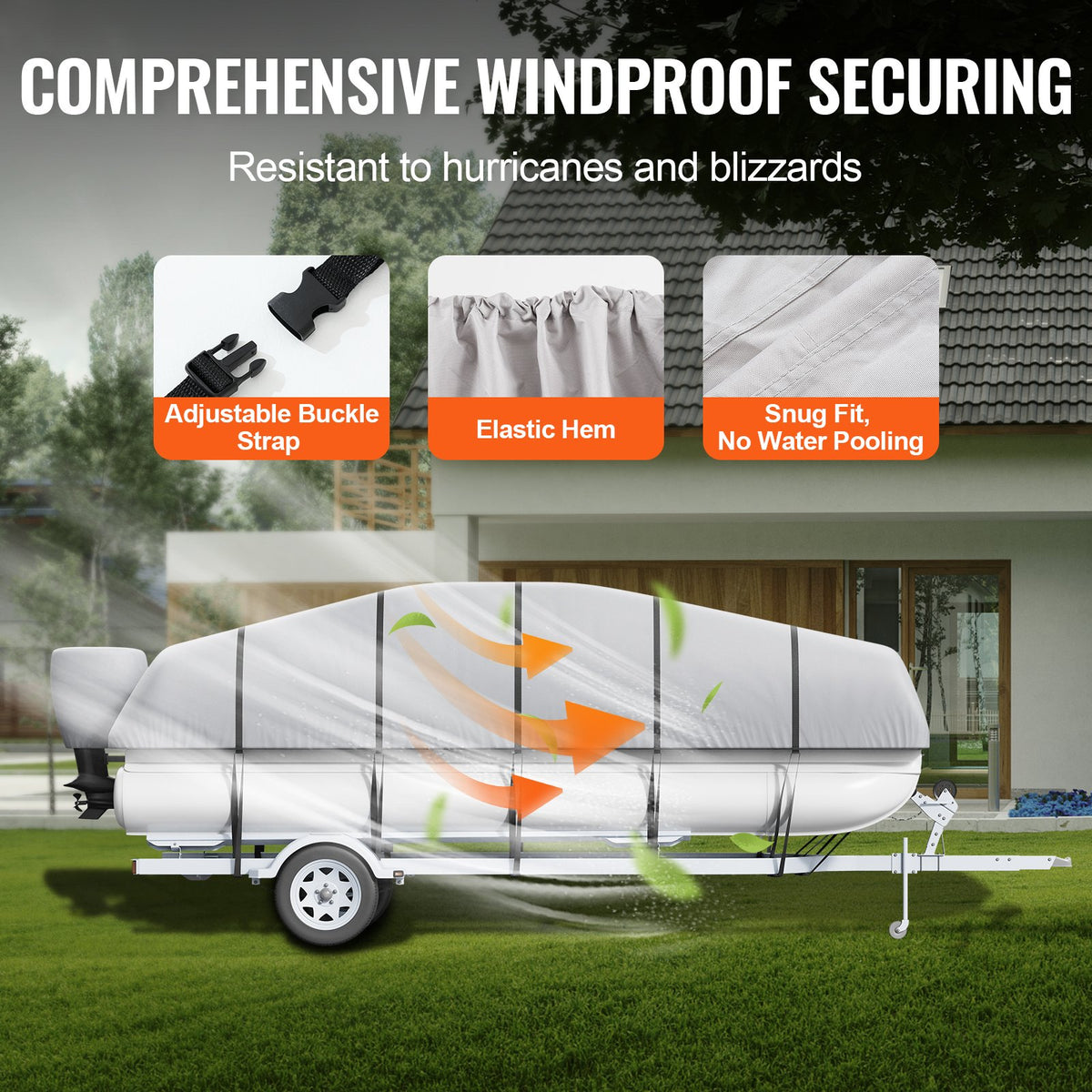 VEVOR Pontoon Boat Cover 800D Waterproof Trailerable 23-24 ft with Storage Bag