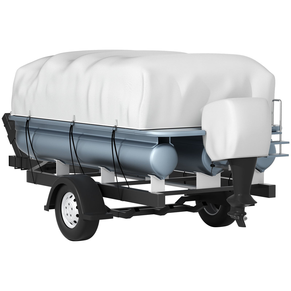 VEVOR Pontoon Boat Cover, Fit for 17\'-20\' Boat, Heavy Duty 600D Marine Grade Oxford Fabric, UV Resistant Waterproof Trailerable Boat Cover with 2 Support Poles and 7 Wind-Proof Straps, Gray