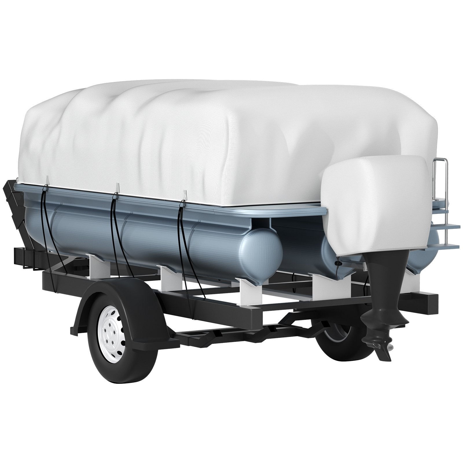 VEVOR Pontoon Boat Cover, Fit for 17\'-20\' Boat, Heavy Duty 600D Marine Grade Oxford Fabric, UV Resistant Waterproof Trailerable Boat Cover with 2 Support Poles and 7 Wind-Proof Straps, Gray