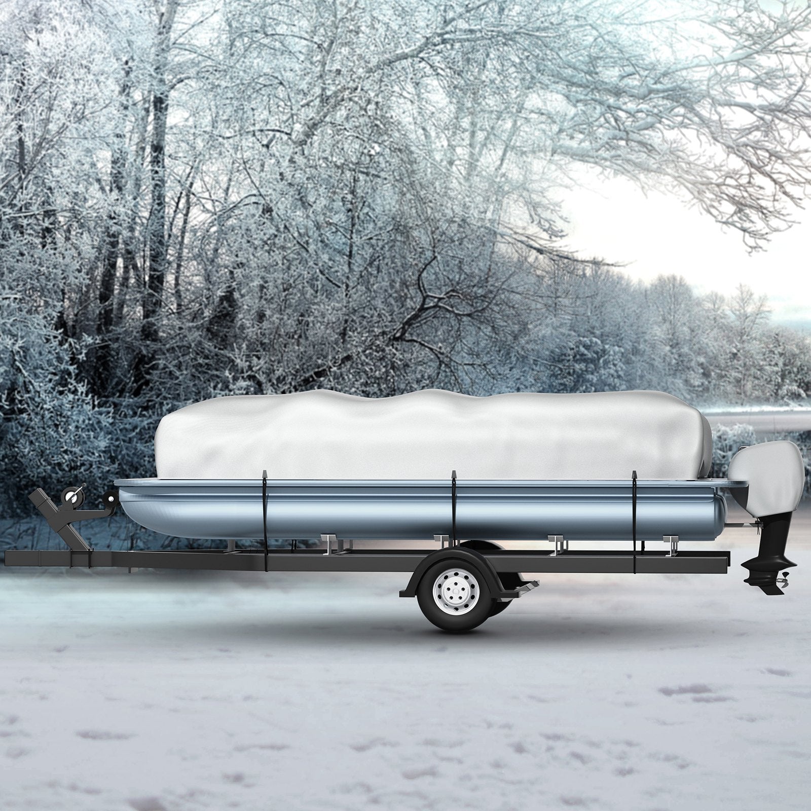 VEVOR Pontoon Boat Cover, Fit for 25\'-28\' Boat, Heavy Duty 600D Marine Grade Oxford Fabric, UV Resistant Waterproof Trailerable Boat Cover with 2 Support Poles and 7 Wind-Proof Straps, Gray