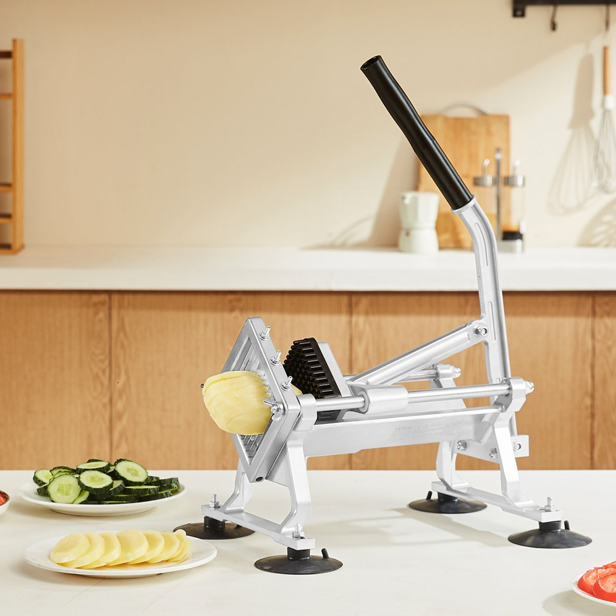 VEVOR Commercial Vegetable Slicer, 1/4 inch Fruit Slicer, Stainless Steel and Aluminum Alloy Vegetable Cutter Slicer Machine, Manual Slicer with Non-slip Feet, for Radishes, Onions, Potatoes, Lemons