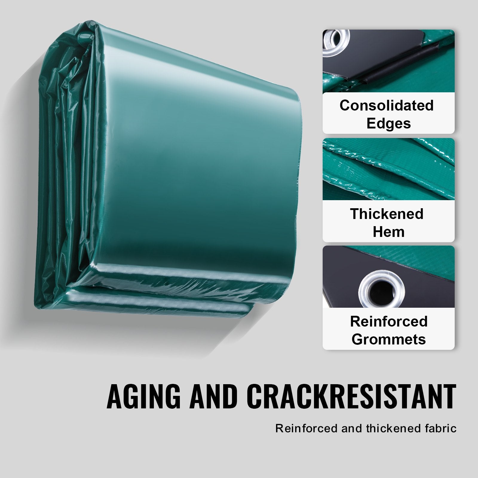 VEVOR PVC Waterproof Tarp, 16.5 x 29.5 ft Heavy Duty PVC Tarpaulin, Tear-Proof and Weather-Proof, with Grommets and Reinforced Edges for Canopy Boat RV Tent Shelter Trailer Truck Cover, Green