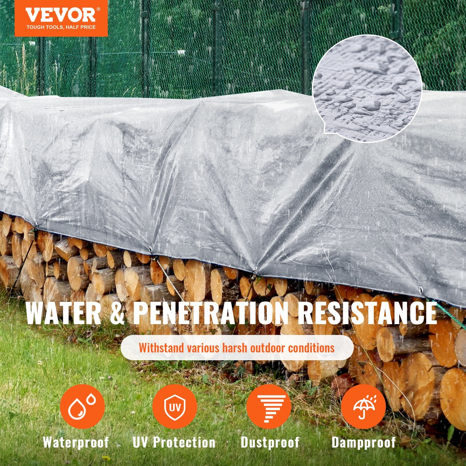 VEVOR Tarp Waterproof Tarpaulin 20 x 30 ft 10 Mil Plastic Poly Tear UV Resistant