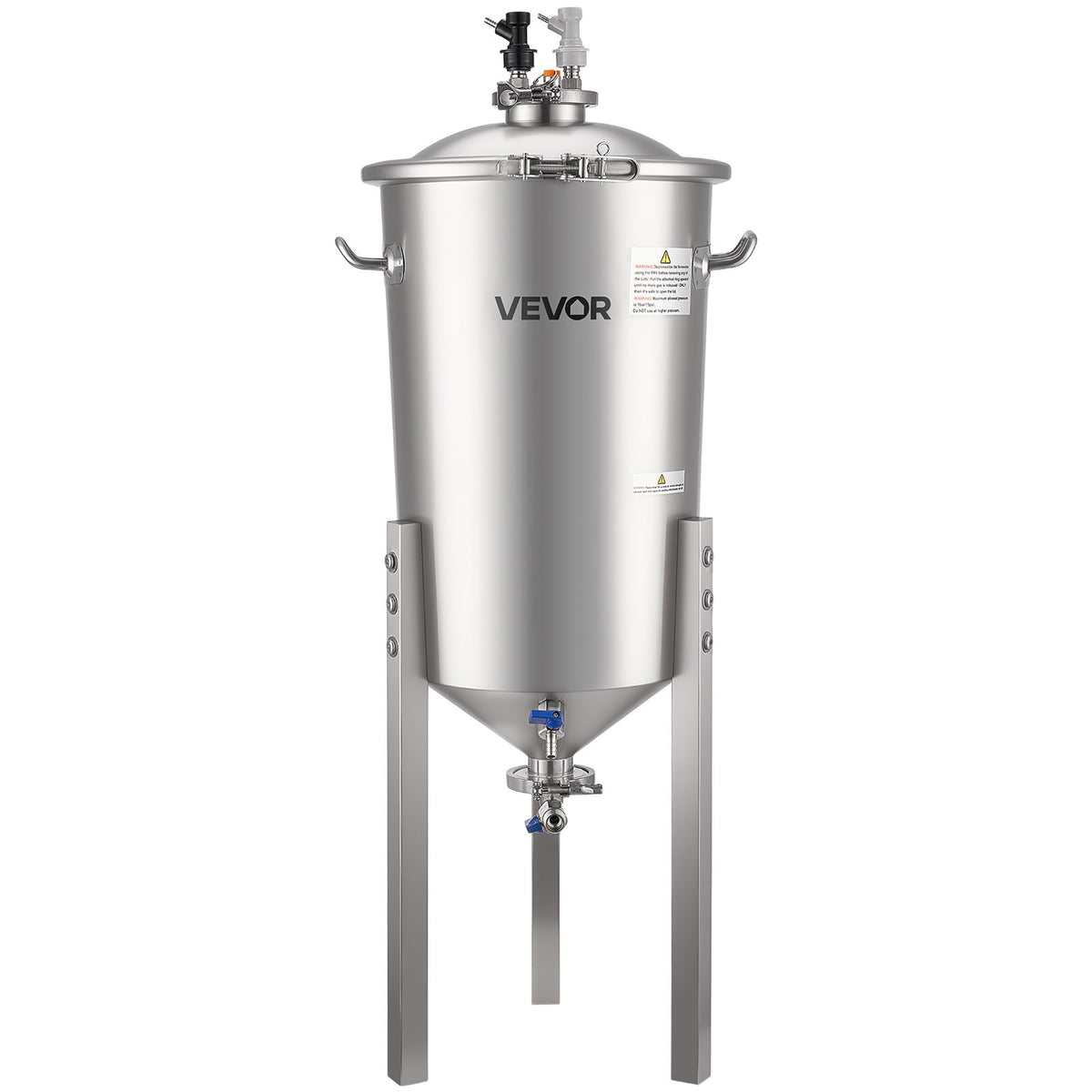 VEVOR Stainless Steel Conical Fermenter, 8 Gal/30L Home Brewing Fermenation Tank, Brew Bucket Fermentor with Conical Bottom, 3 Adjustable Legs, Lid, Handle & Thermometer, for Wine, Beer Fermentation