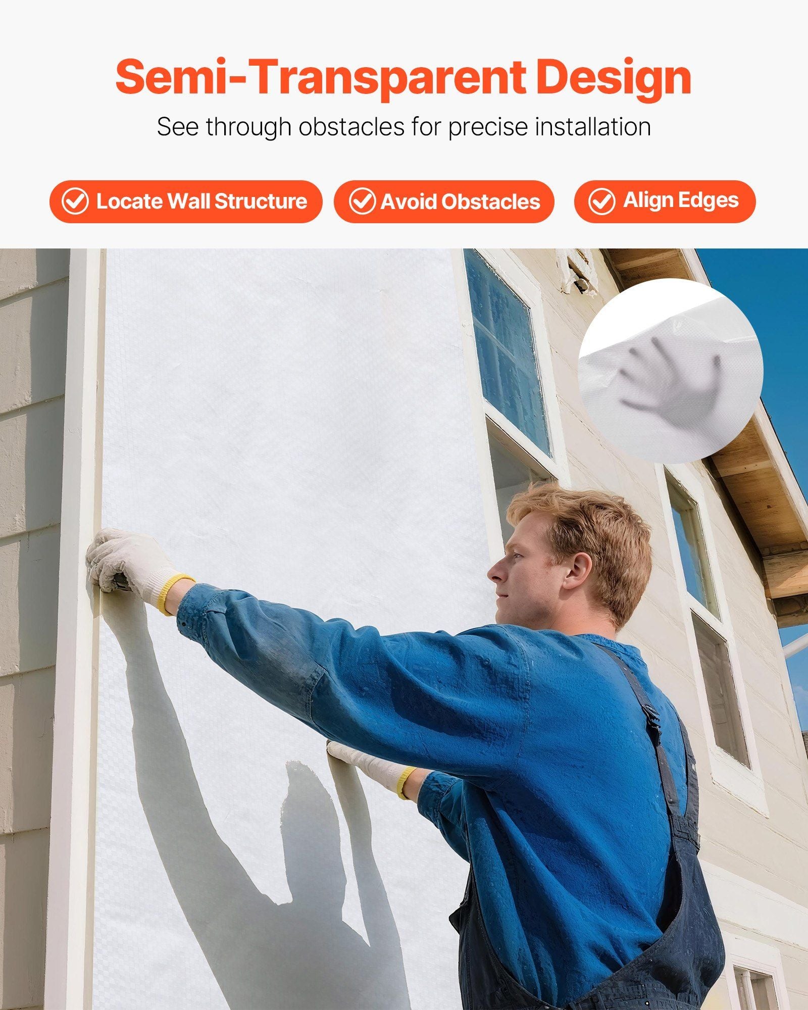 House Wrap, 1.37 x 45.72 m, 0.13 mm Thick Vapor Barrier, Heavy Duty Plastic Sheeting for Tear-resistant, Drop Cloth Vapor Barrier Covering for Residential & Commercial Construction, White