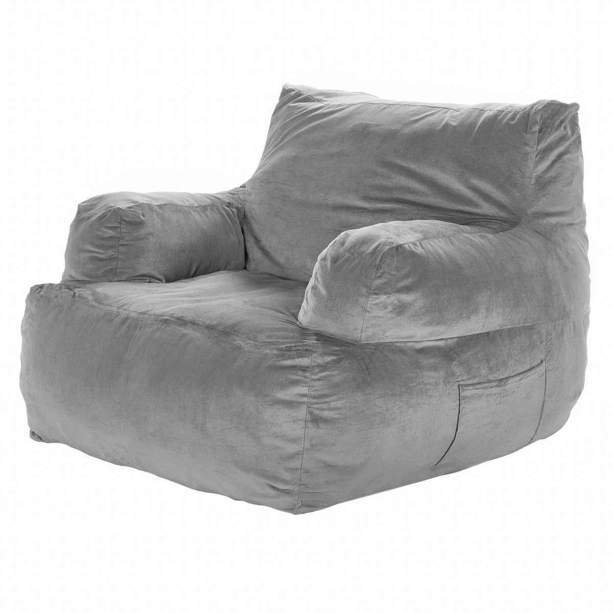 Bean Bag Chair, BeanBag Sofa Chair with Armrests for Adults, Fluffy Plush & High-Density Foam Filling Adult Bean Bag with Zapper, Comfy Lazy Sofa Chair Ideal for Living Room, Bedroom, Grey