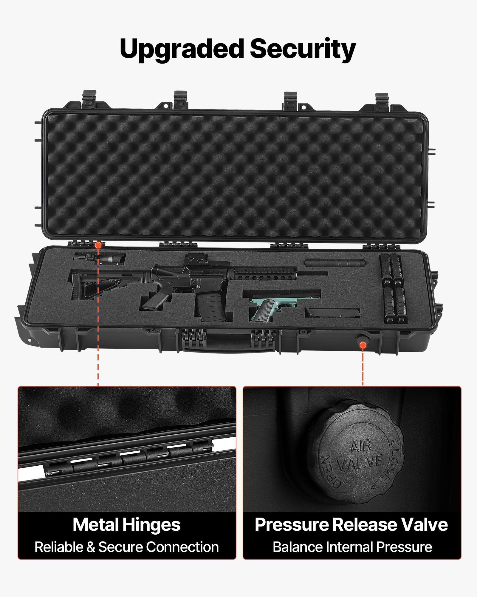 Hard Rifle Case, Lockable Rifle Case with Pre-cut Foams, 1016 mm Gun Storage with Wheels, IP67 Waterproof & Dustproof Movable Large Pistol Storage for Rifles, Shotguns, Airsoft Guns, Black