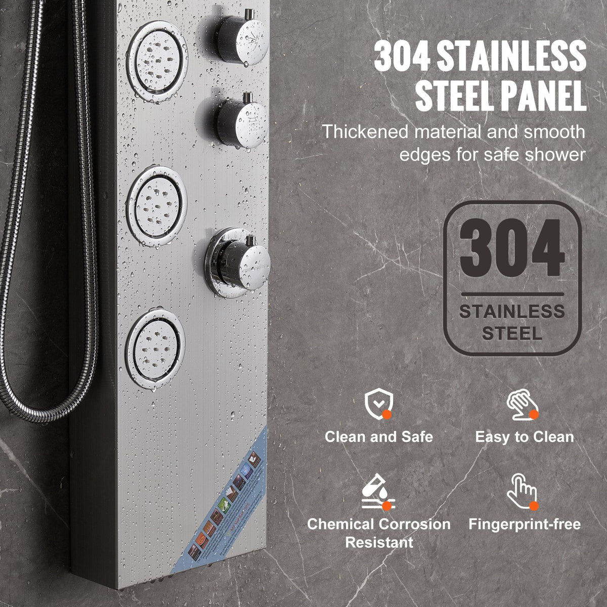 Shower Panel System, 4 Shower Modes Shower Panel Tower, Rainfall, Waterfall, 5 Full Body Massage Jets and 3-Setting Handheld Shower Head with 59" Hose, Stainless Steel Wall-Mounted Shower Set
