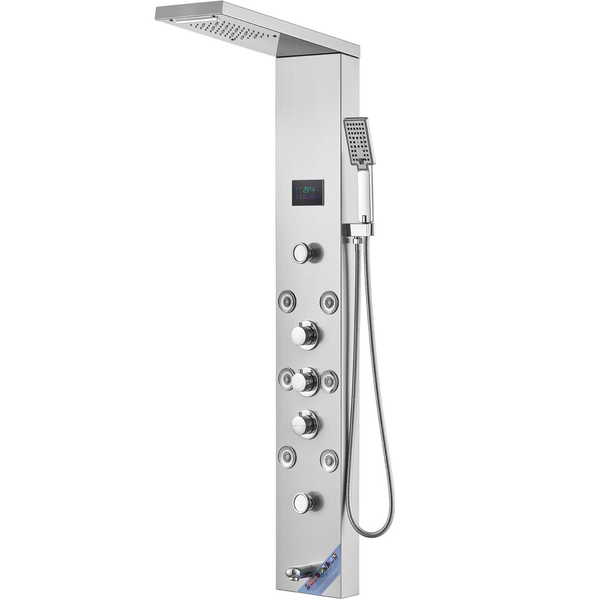 VEVOR Shower Panel System, 6 Shower Modes, LED &amp; Screen Hydroelectricity Shower Panel Tower, Rainfall, Waterfall, 8 Massage Jets, Tub Spout, Handheld Shower, Stainless Steel Wall-Mounted Shower Set