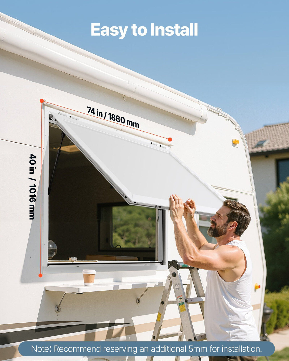 Concession Window 188x102cm, Aluminum Alloy Frame Service Window for Food Truck, Up to 85 Degrees Stand Serving Window with Awning Door and Drag Hook, Rainwater Resistant for Concession Trailer
