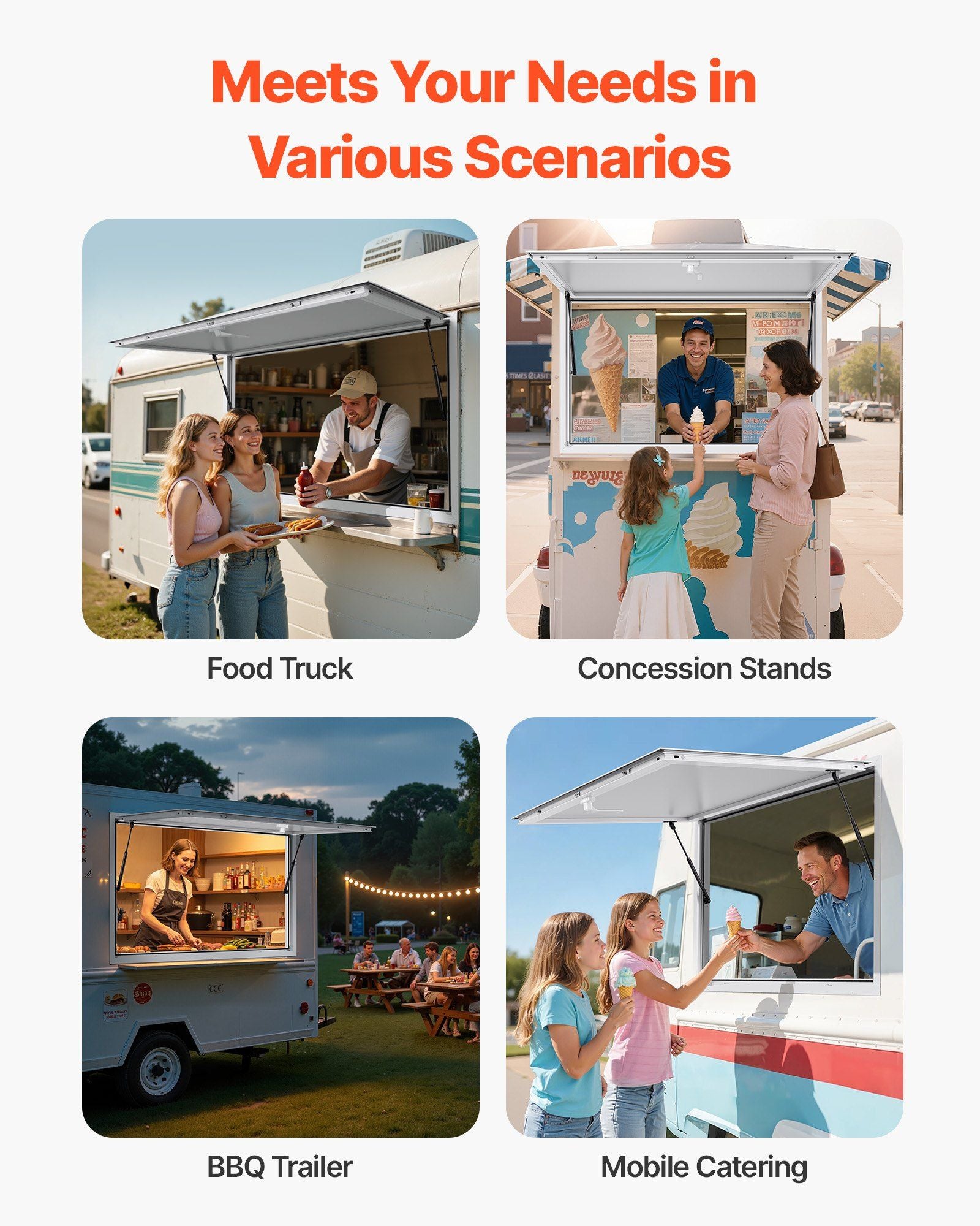 Concession Window 188x102cm, Aluminum Alloy Frame Service Window for Food Truck, Up to 85 Degrees Stand Serving Window with Awning Door and Drag Hook, Rainwater Resistant for Concession Trailer