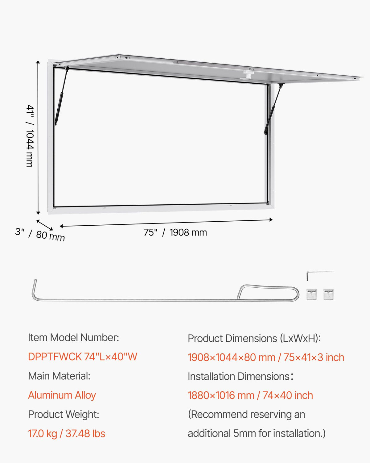 Concession Window 188x102cm, Aluminum Alloy Frame Service Window for Food Truck, Up to 85 Degrees Stand Serving Window with Awning Door and Drag Hook, Rainwater Resistant for Concession Trailer