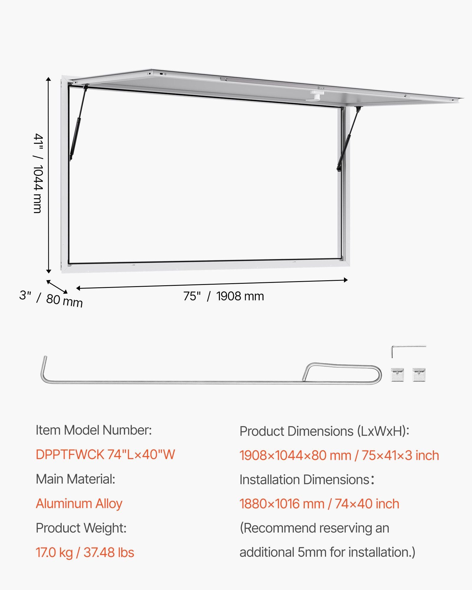 Concession Window 188x102cm, Aluminum Alloy Frame Service Window for Food Truck, Up to 85 Degrees Stand Serving Window with Awning Door and Drag Hook, Rainwater Resistant for Concession Trailer