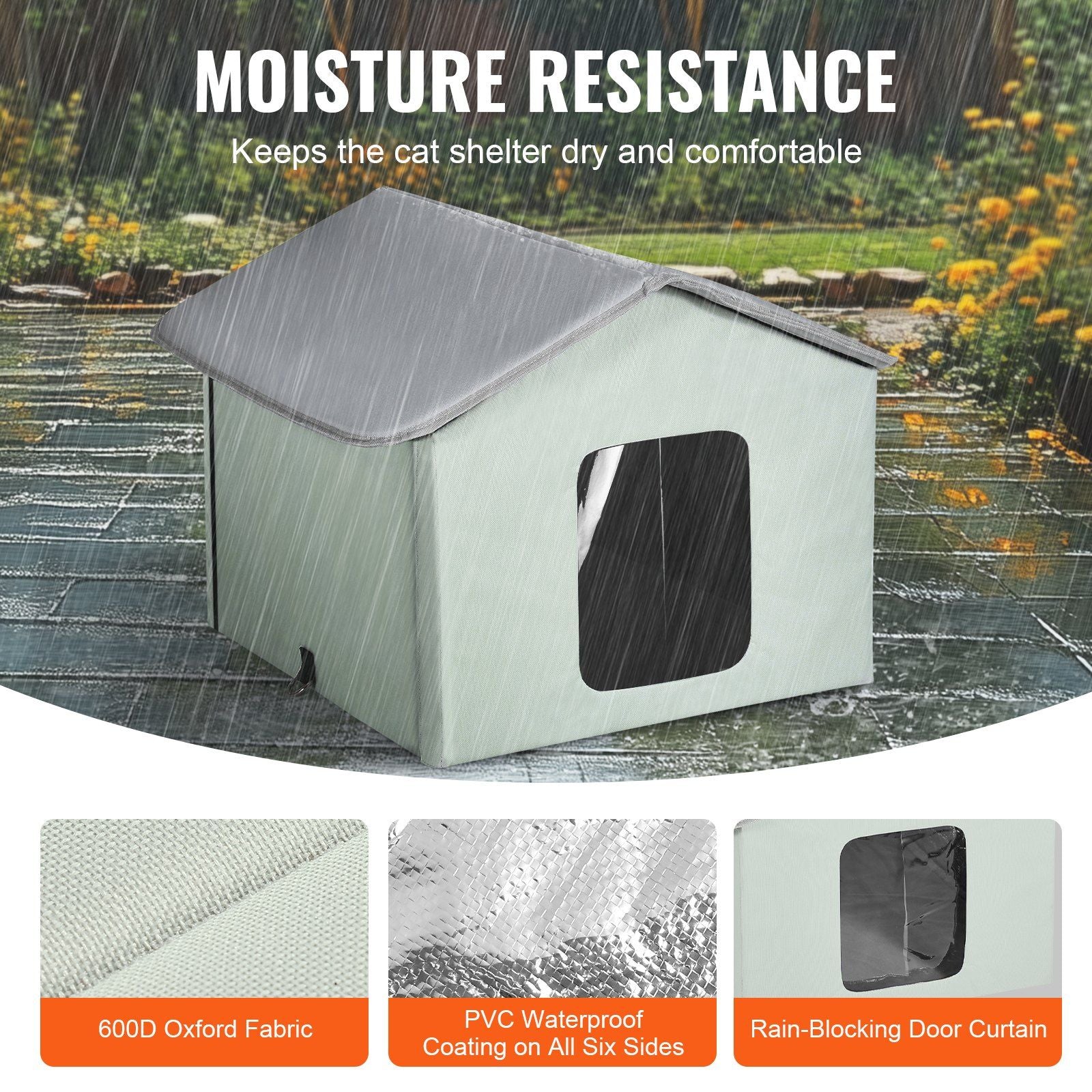 Heated Cat House, Outdoor Kitty Shelter with Adjustable Temperature and Timer, 600D Oxford Cloth Foldable Cat Shelter with Heated Pad  for Winter to Stay Warm and Cozy, Green (Middle)