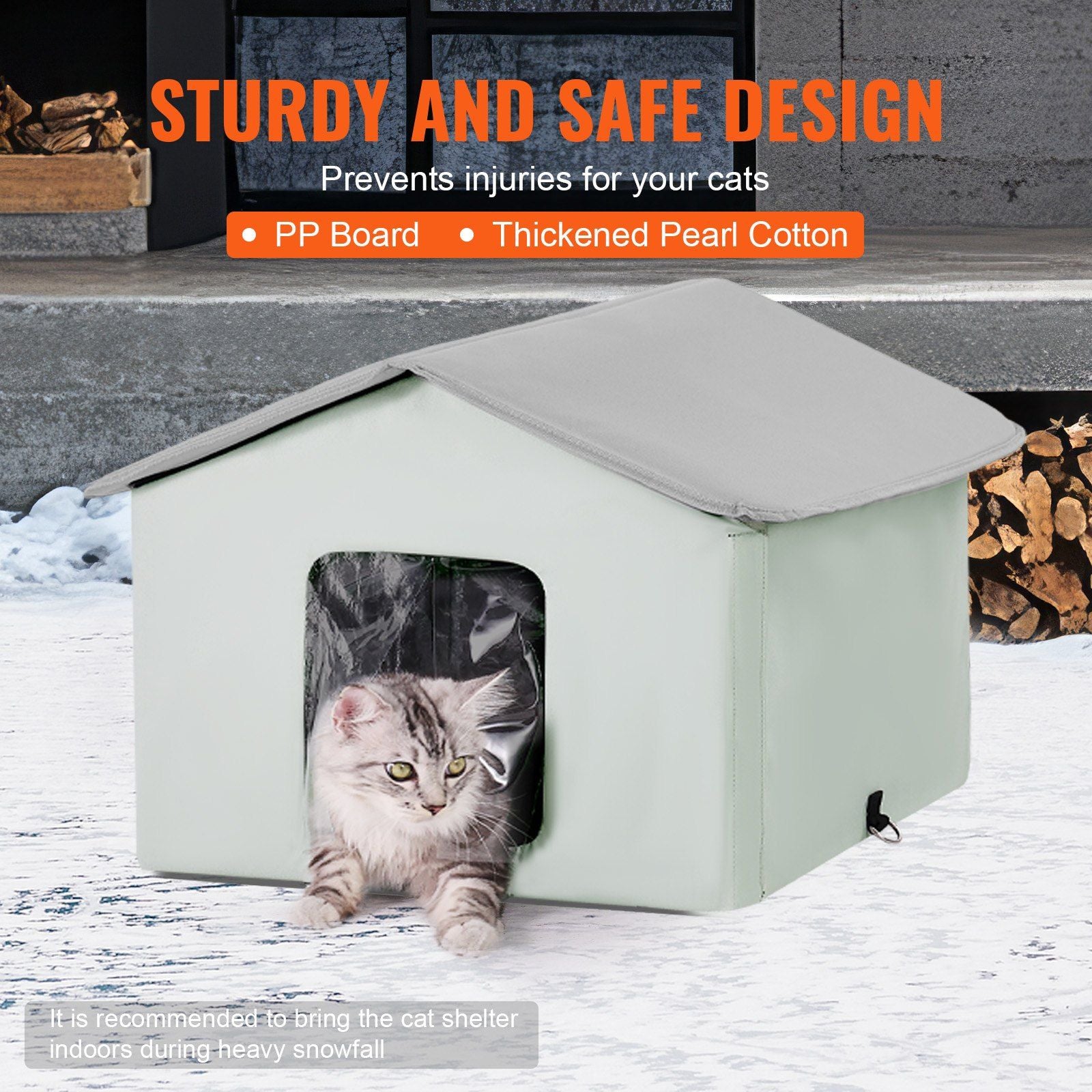 Heated Cat House, Outdoor Kitty Shelter with Adjustable Temperature and Timer, 600D Oxford Cloth Foldable Cat Shelter with Heated Pad  for Winter to Stay Warm and Cozy, Green (Middle)