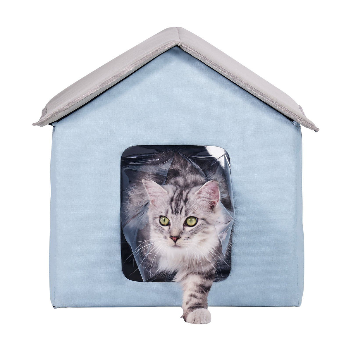 Heated Cat House, Outdoor Kitty Shelter with Timer, 600D Oxford Cloth Foldable Cat Shelter with Heated Pad  for Winter to Stay Warm and Cozy, Blue (Small)