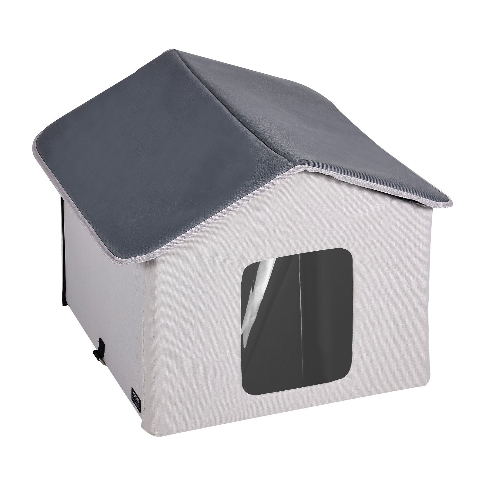 VEVOR Heated Cat House, Outdoor Kitty Shelter with Timer, 600D Oxford Cloth Foldable Cat Shelter with Heated Pad  for Winter to Stay Warm and Cozy, Gray (Middle)