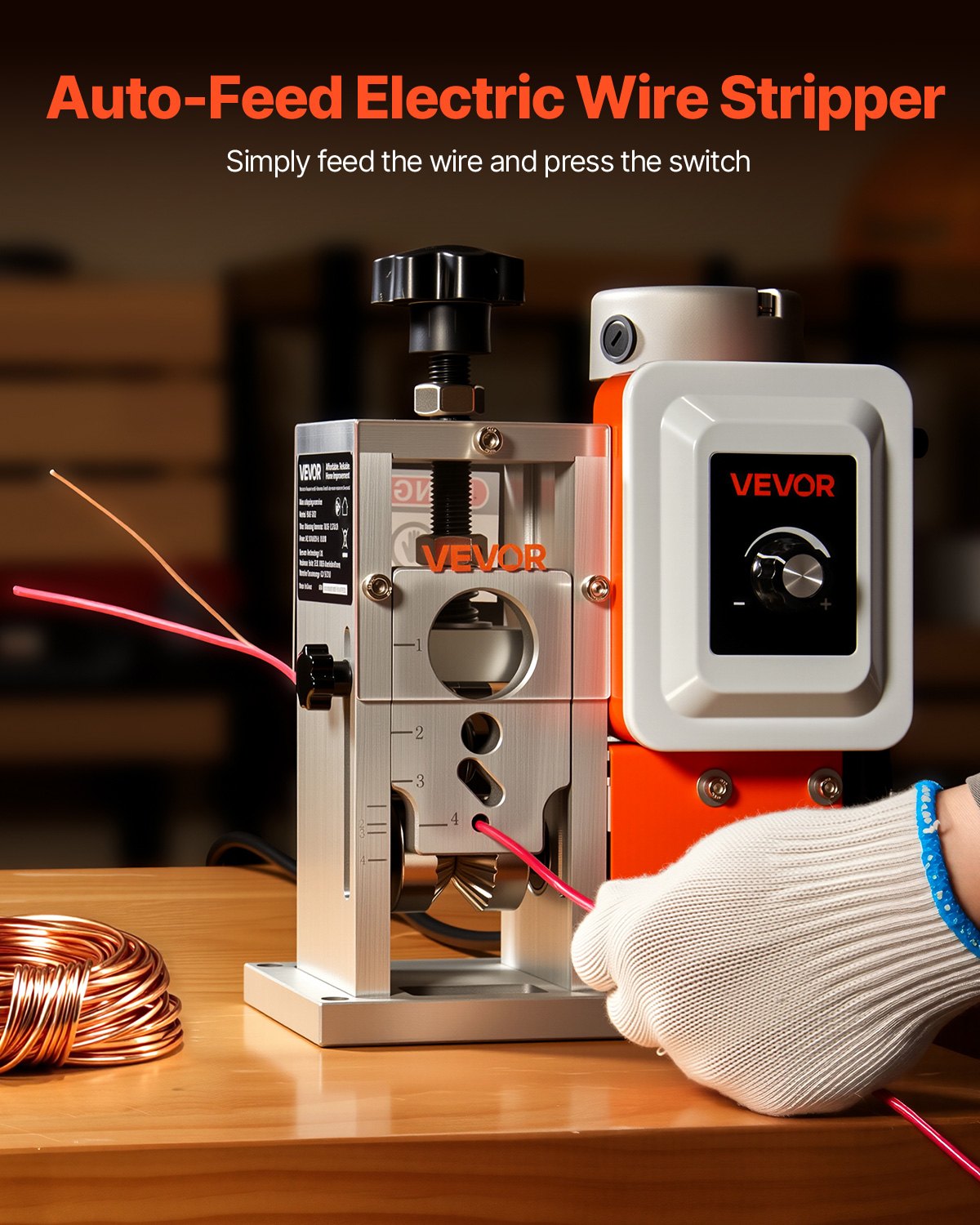 VEVOR Electric Wire Stripping Machine, 1.5-40 mm, 400W Automatic Motorized Cable Stripper, 9.84 IPS (15 m/min) Wire Peeler with Alloy Blades, V-Shaped Rollers, Cooling Fan, for Scrap Copper Recycling