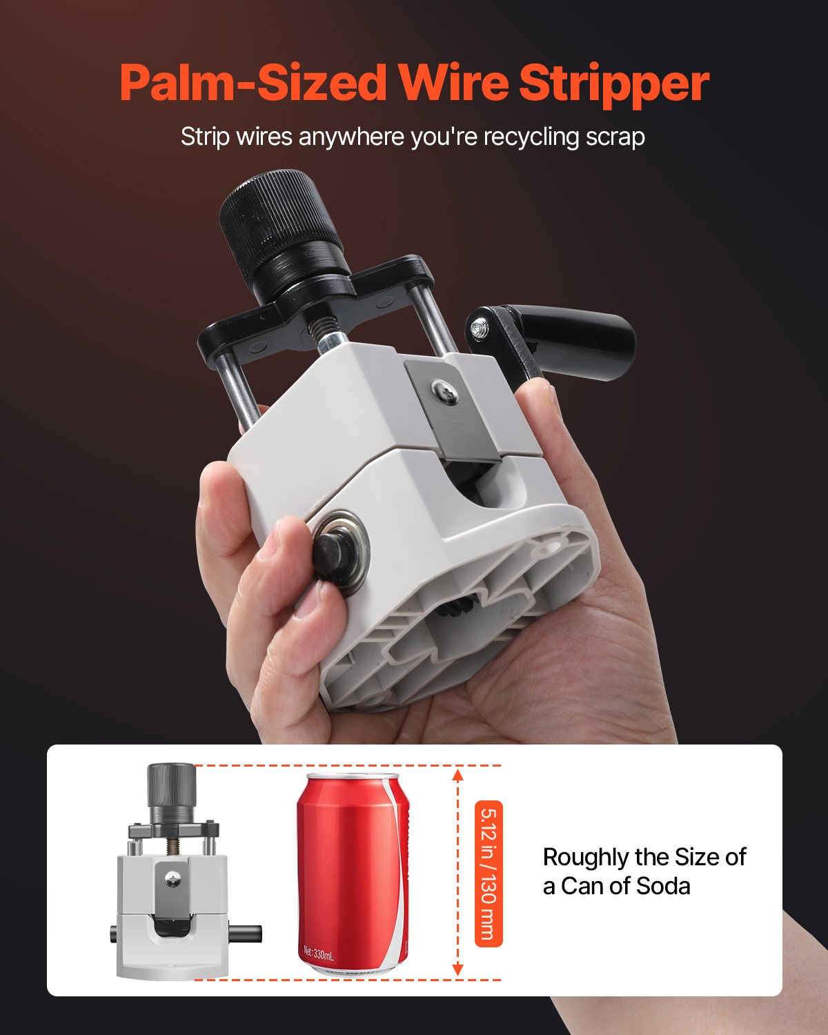 VEVOR Manual Wire Stripping Machine, 1.5-25 mm, Portable Copper Stripper with Hand Crank or Drill Powered, 64Mn Quenched Blades, 45# Steel Rollers, ABS & PC Wire Peeler, for Scrap Copper Recycling