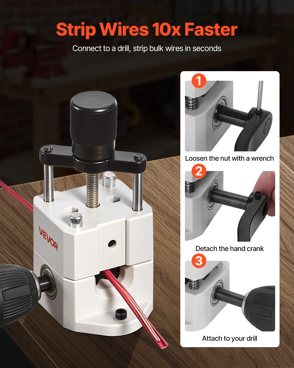 VEVOR Manual Wire Stripping Machine, 1.5-25 mm, Portable Copper Stripper with Hand Crank or Drill Powered, 64Mn Quenched Blades, 45# Steel Rollers, ABS & PC Wire Peeler, for Scrap Copper Recycling