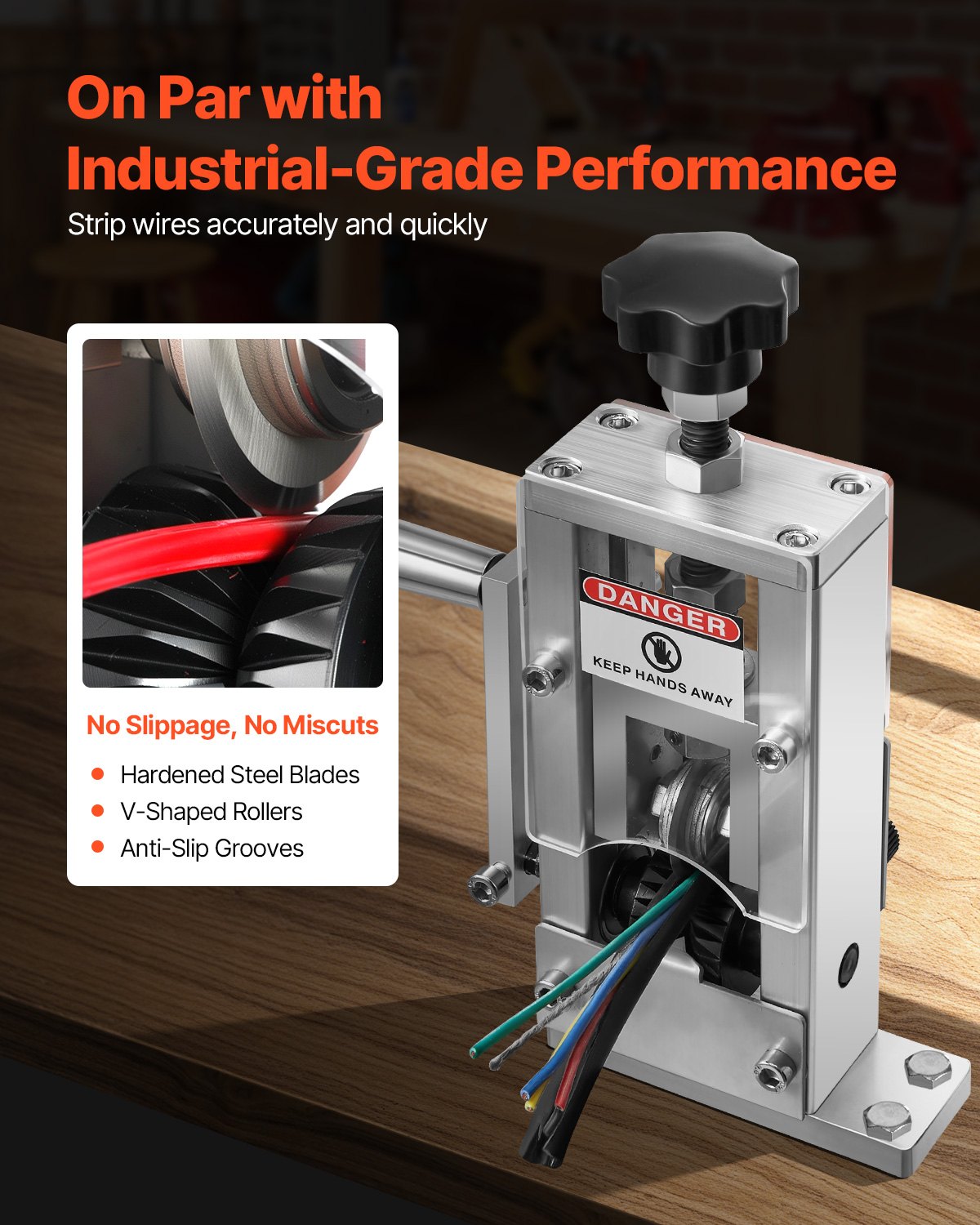 VEVOR Manual Wire Stripping Machine, 1.5-25 mm, Copper Stripper with Hand Crank or Drill Powered, 64Mn Quenched Blades, 45# Steel Rollers, Aluminum Alloy Frame Wire Peeler, for Scrap Copper Recycling