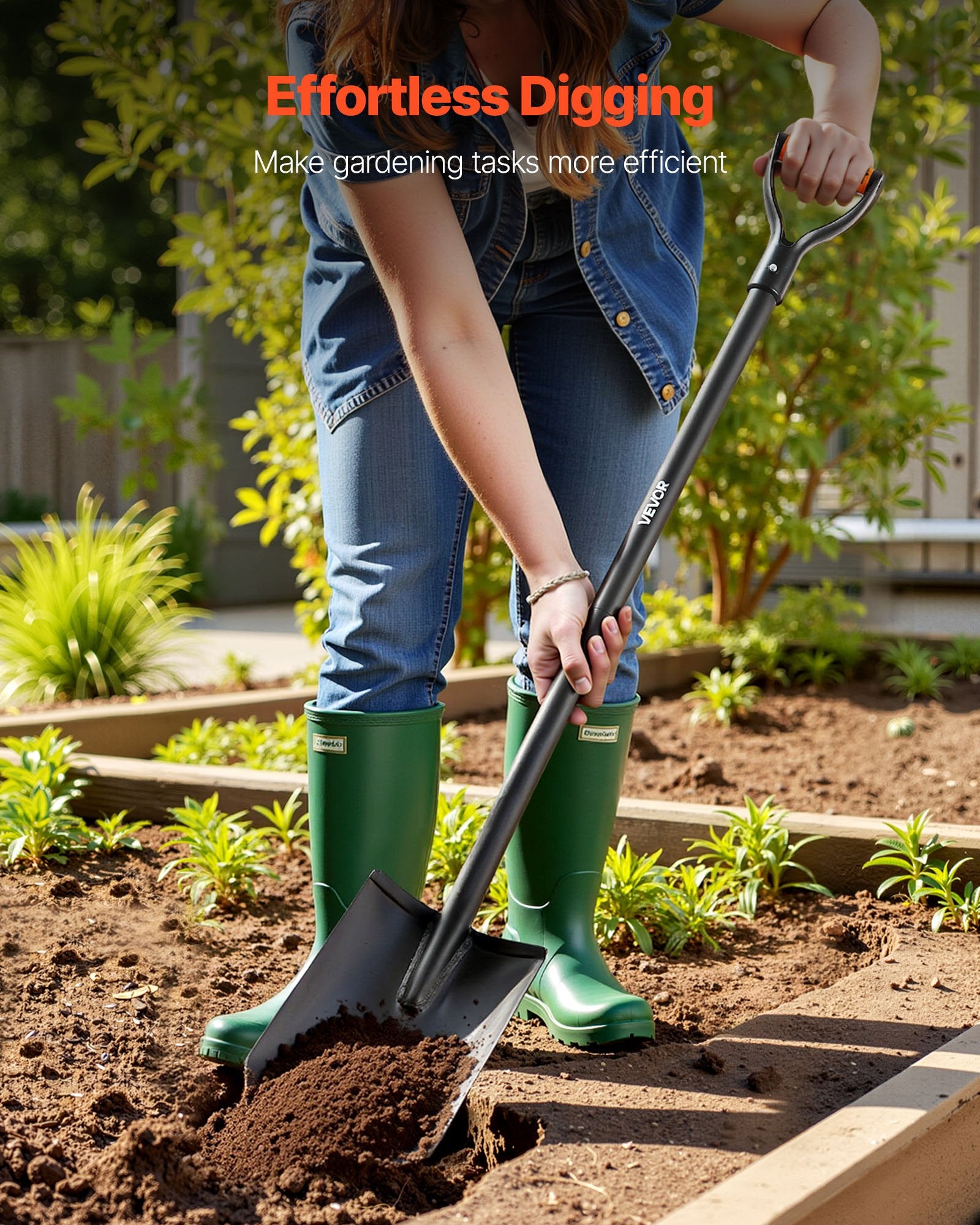 VEVOR Square Shovel, 122 cm Heavy-Duty Flat Shovel, Transfer Shovels with Alloy Steel Blade and Non-Slip D-Handle, Detachable and Easy Storage, for Gardening, Construction, Digging & Snow Shoveling
