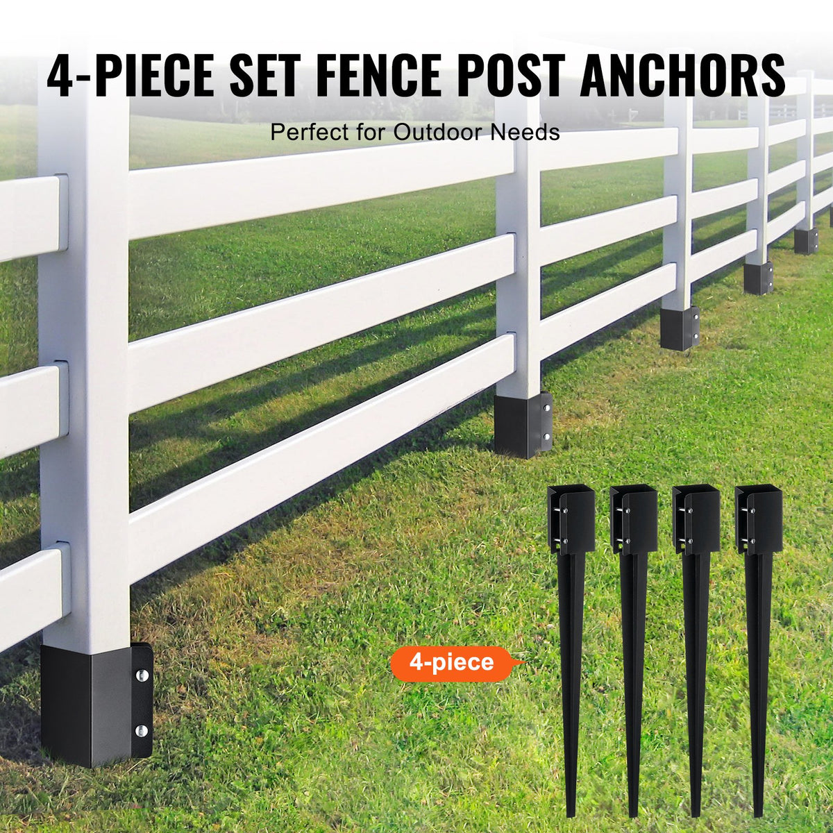VEVOR Fence Post Anchor Ground Spike 4 Pack 36 x 4 x 4 In Metal Fence Stakes