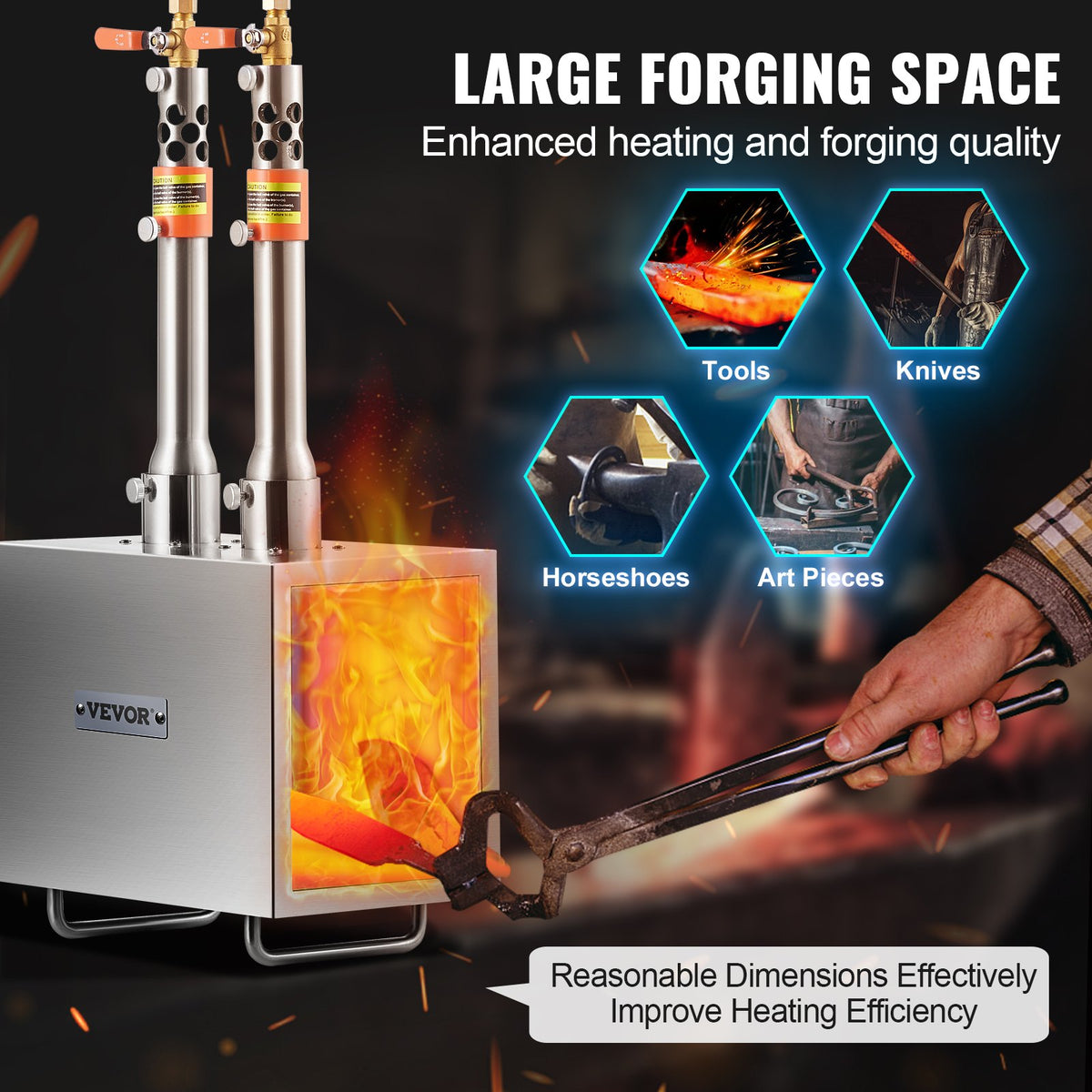 VEVOR Portable Propane Forge 2 Burner Farrier Forge Knife Metal Square
