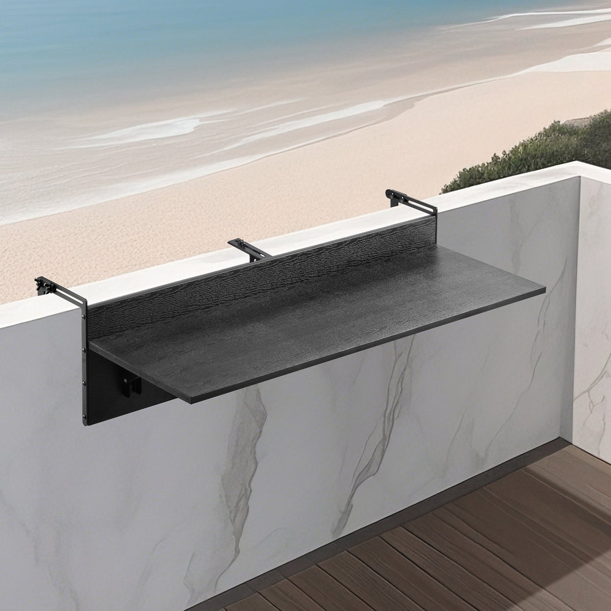 VEVOR Balcony Hanging Table, 12 x 48 in Folding Balcony Railing Table, Outdoor Balcony Bar Table for Railings, 50 lbs Loading, Fit Railing from 1" to 4.3", Serving Table for Patio & Deck