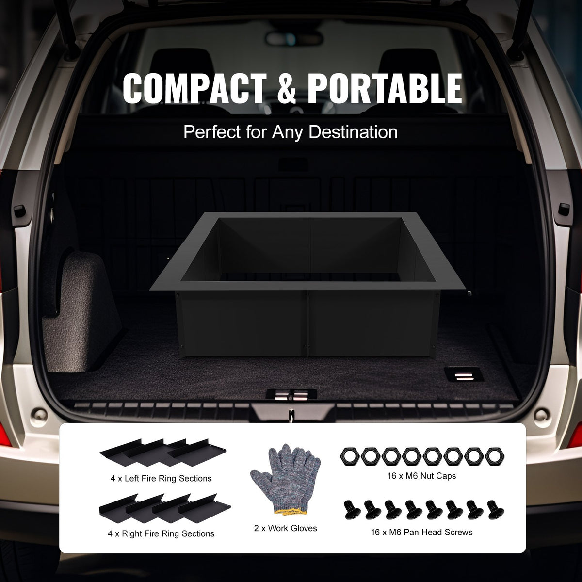 VEVOR Fire Pit Ring, 36x36 in Outer/30x30 in Inner Diameter, 10inch Height Square Fire Pit Insert, Heavy Duty Carbon Steel Liner DIY Campfire Ring above or In-Ground, for Outdoor Camping, Bonfires