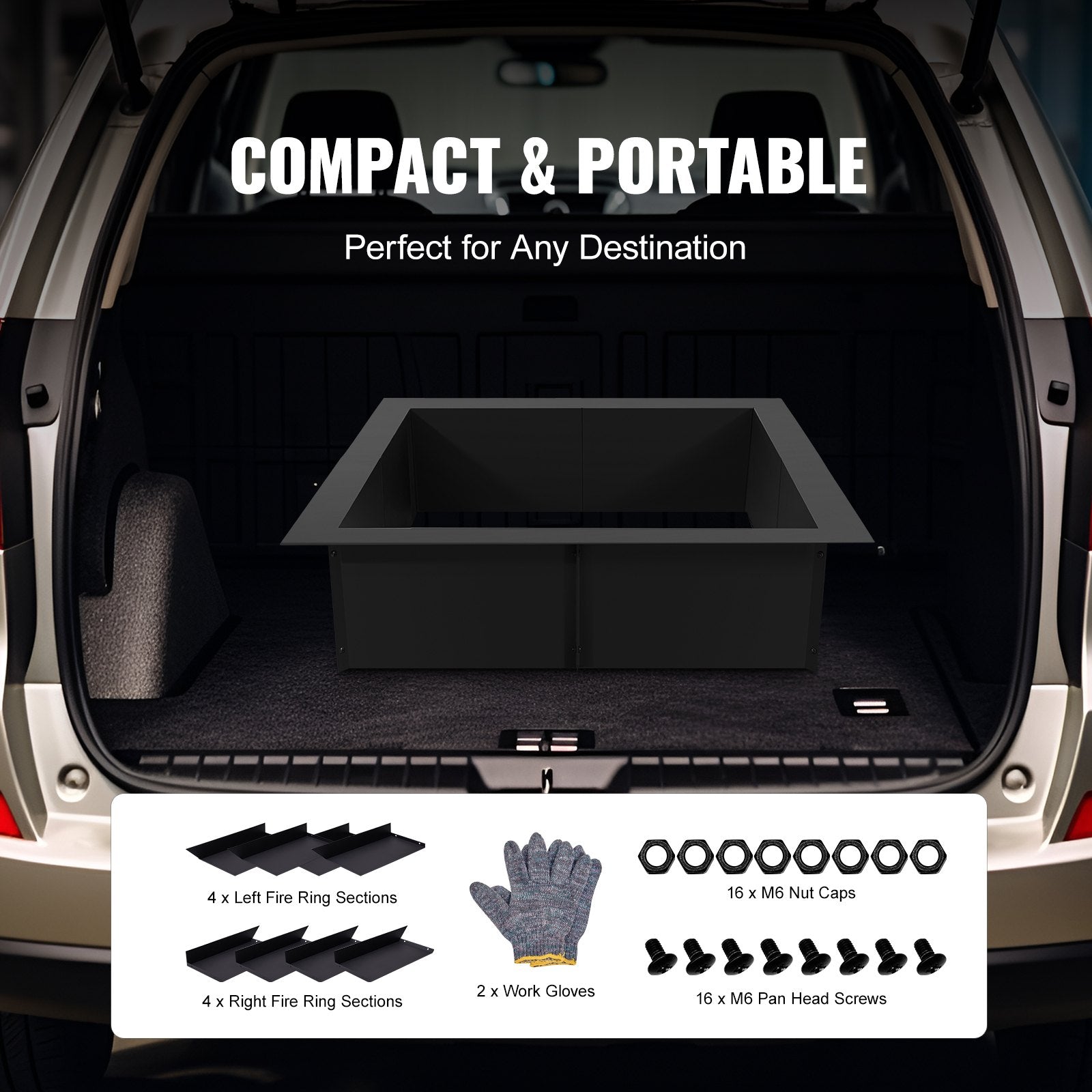 VEVOR Fire Pit Ring, 42x42 in Outer/36x36 in Inner Diameter, 10inch Height Square Fire Pit Insert, Heavy Duty Carbon Steel Liner DIY Campfire Ring above or In-Ground, for Outdoor Camping, Bonfires